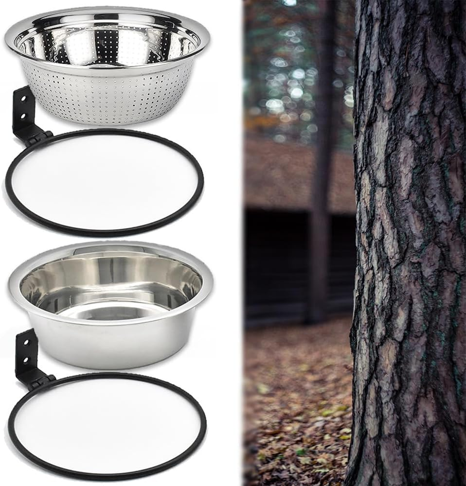 Sturdy and Easy Clean Feeders for Outdoor. Squirrel and Bird Feeder for outside Tree/Fence(2 Pack), Removable Metal Bowl Feeder, with Drainage Holes, Adding 1 for Squirrel Watering or Bird Bath/Swim image number 5