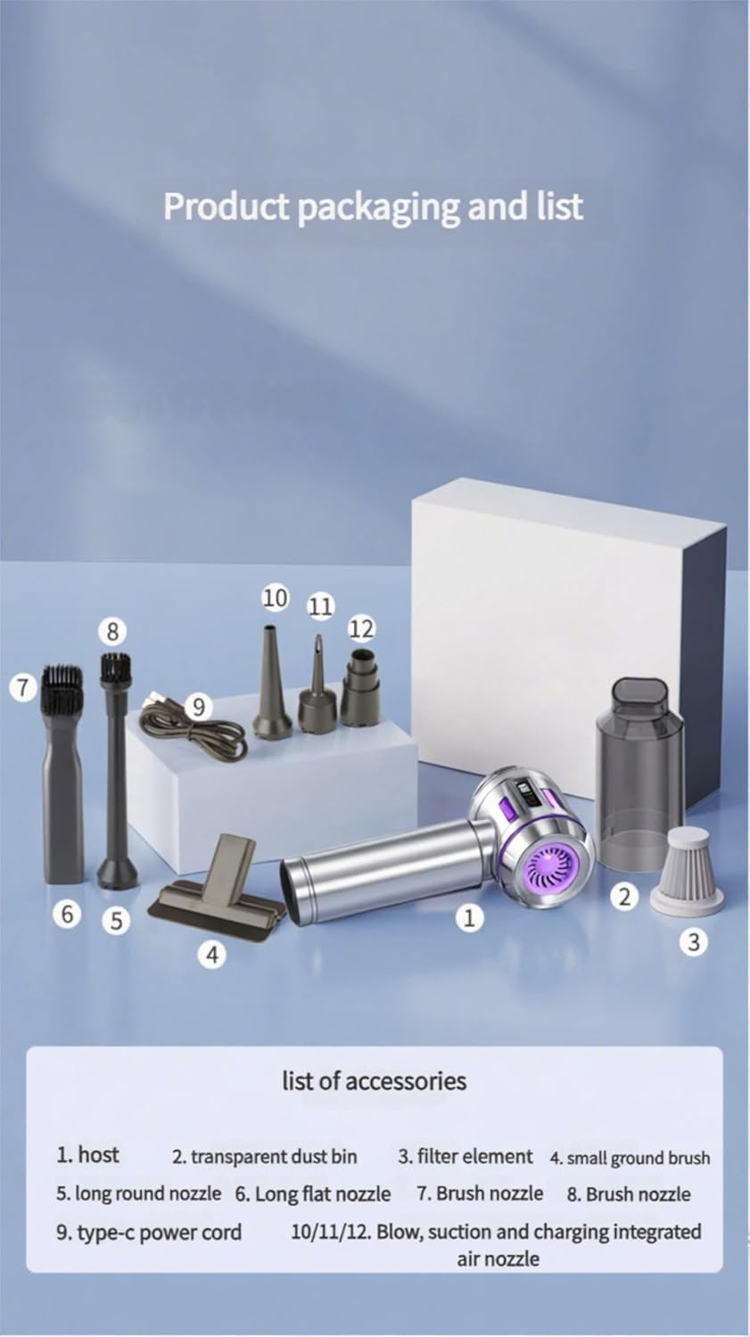 Car Vacuum Cleaner &ndash; 20000Pa Suction Power, 3-In-1 Cordless Vacuum -Air Duster, Rechargeable Handheld Cleaner for Car, Home & Keyboard Dust Cleaning image number 5