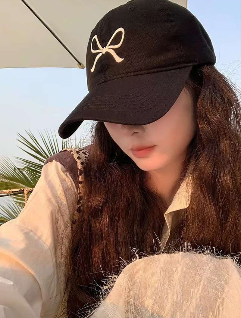 Trendy Bow-Tie Baseball Cap for Women and Men Trucker Hats Y2K Adjustable Fashion Sun Hat with Visor for Hiking & Travel
