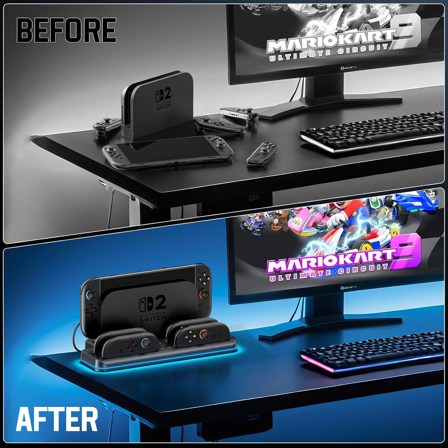 Tokluck Switch 2 Charging Dock Station for NS2 Joycon (2025), Switch 2 Controller Charger Dock for Joycon 2 with RGB, Joy Con 2 Fast Charger Accessories Kit with Charge Cable for Gamer image number 4