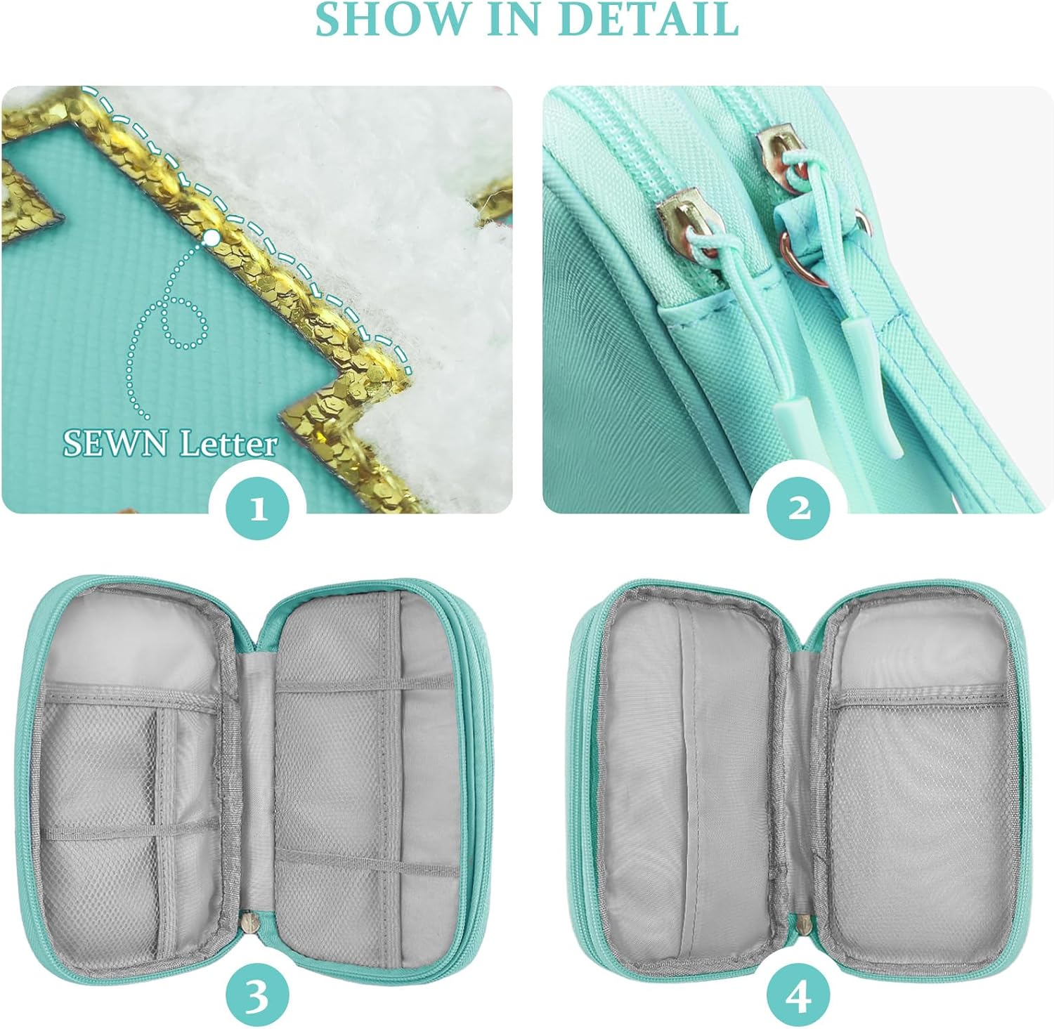 COSHAYSOO Electronics Organizer Bag Travel with Chenille Letter Patch TECH Traveling Must Have Accessories Cute Personalized Gift for Women Cable Cord Charger Storage Pouch (Greenish Blue) - Black-Scenic Spots image number 7