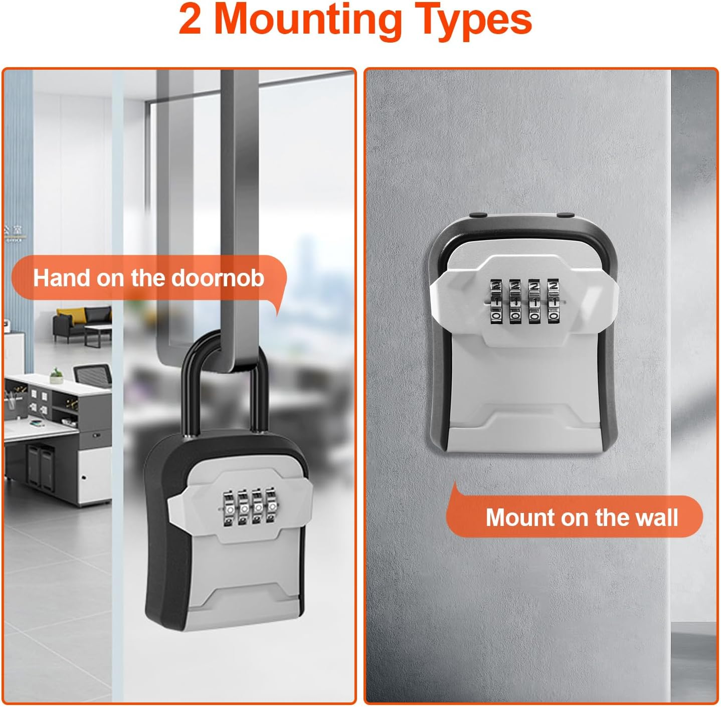 Lock Box,Key Lock Box Wall Mounted for outside House Keys,Portable Key Safe Combination Lockbox with Resettable Code, Gray image number 1