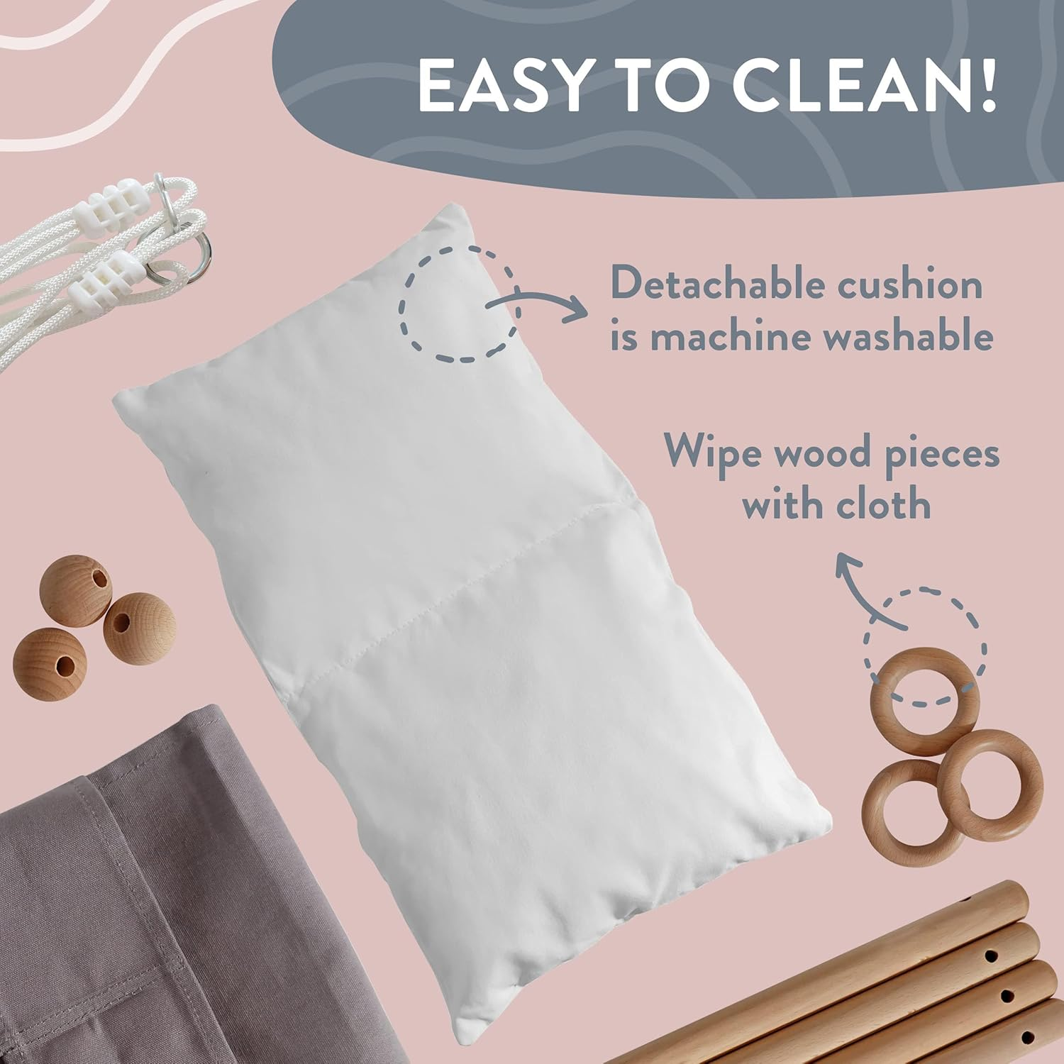 Baby Swing Chair for Indoor & Outdoor Fun &ndash; Soft Cotton Canvas Toddler Swing with Beech Wood Frame &ndash; Safe & Comfy Baby Toys &ndash; Ideal Sensory Swing for Playground & Home Use up to 4 Years image number 2