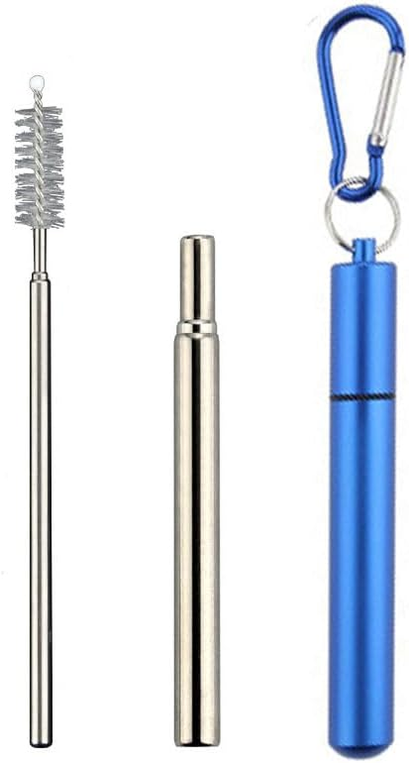 1PCS Reusable Stainless Steel Straw,Collapsible Stainless Steel Drinking Straw Telescopic Straw (With Keychain Case & Cleaning Brush) for Smoothie, Milkshake, Cocktail and Hot Drinks (Red)