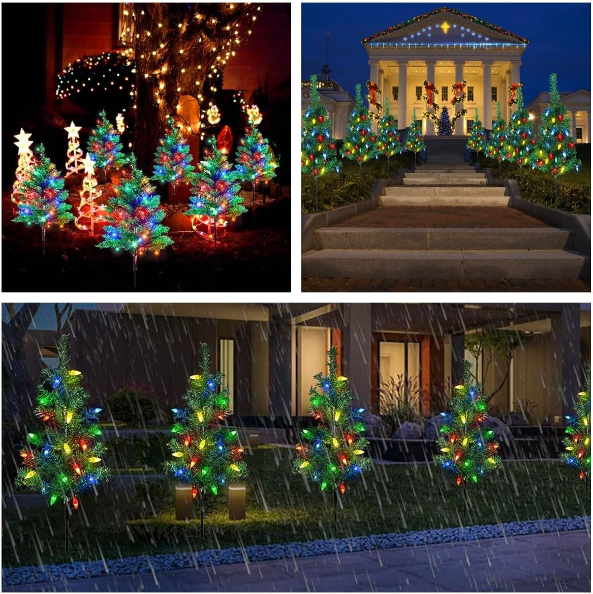 4-Packs Solar Christmas Tree Pathway Lights Outdoor Decorations Waterproof IP65, 8 Modes Garden Stake Lights for Yard and Outside image number 1