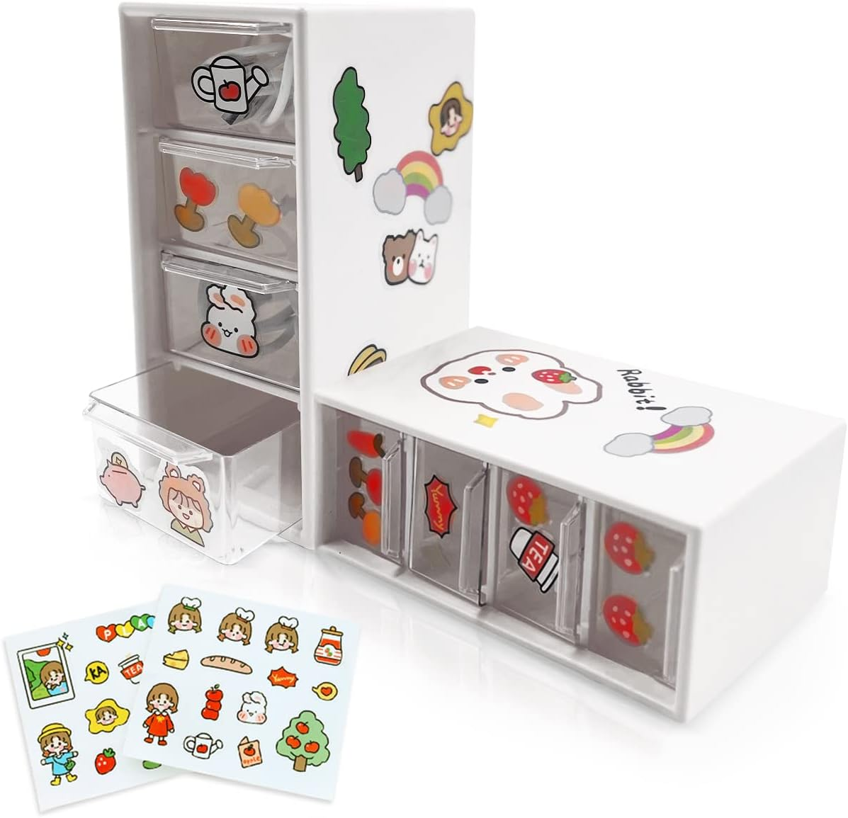 2PCS Desk Organizer with 4 Drawers,Desk Storage Box,Rectangular Desktop Drawers,Plastic Drawers Organizer, Makeup Storage, Detachable Design, Suitable for Office, School, Home (White 2PC) image number 5