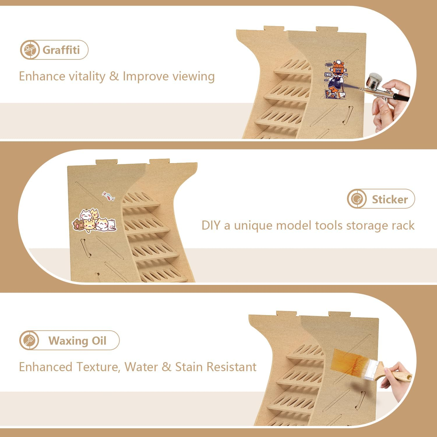 Wooden Painting Organizer with MDF Material for 35 Bottles Paint, Craft Painting Stand Suitable for Tamiya/Vallejo/Citadel, GK11 (Can Be Combined with Other Models image number 4