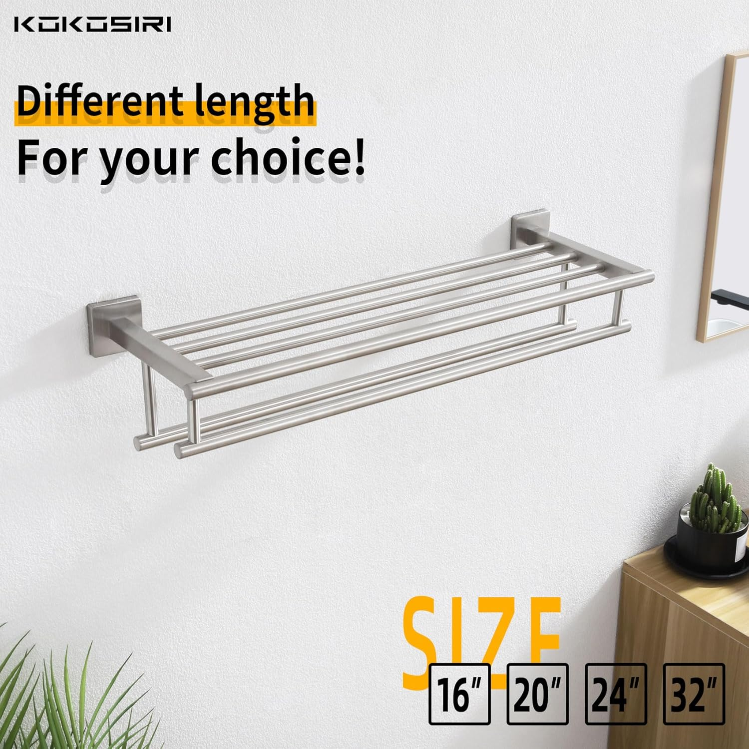 KOKOSIRI 20 Inch Towel Rail Towel Shelf with Double Towel Bars Bathroom Towel Rack Towel Holder Wall Mounted SUS 304 Stainless Steel, Brushed Nickel, B6005BR-L20 image number 1