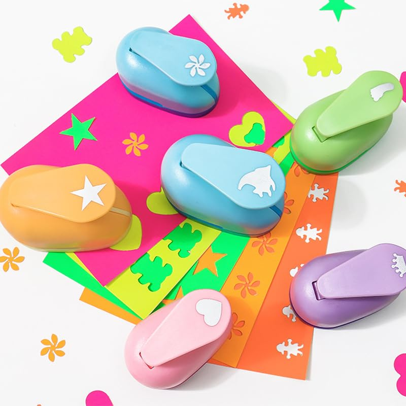 6 Pcs Craft Paper Punch Set, Betterjonny Multiple Shape Punches,Moon, Waves, Apples, Fish, Circle, Airplanes Kids DIY Paper Card Making for Crafts Paper Punches Decorative image number 6