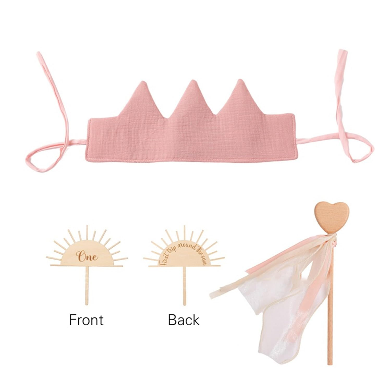 Banner for 1St Birthday, Handmade Birthday Crown, Blue and Pink Set, Birthday Crown Hat, Baby Shower Photo Props, Birthday Party Decorations Set for Baby Girl Baby Boy (Pink) image number 2