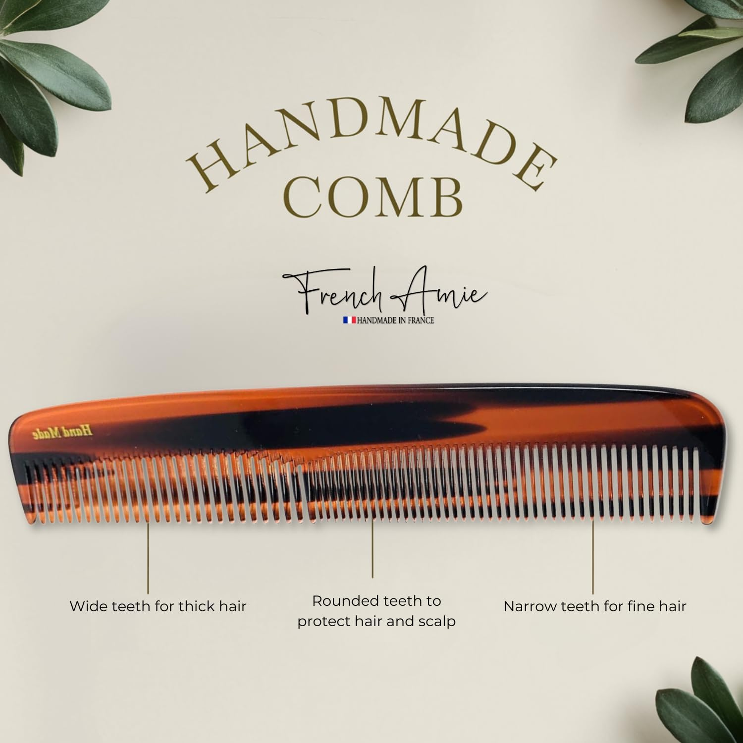 French Amie Sleek Handmade Tortoise Shell 7 Inch Long Celluloid Acetate Hair Dressing Combs 2 Pcs for Girls and Women image number 4
