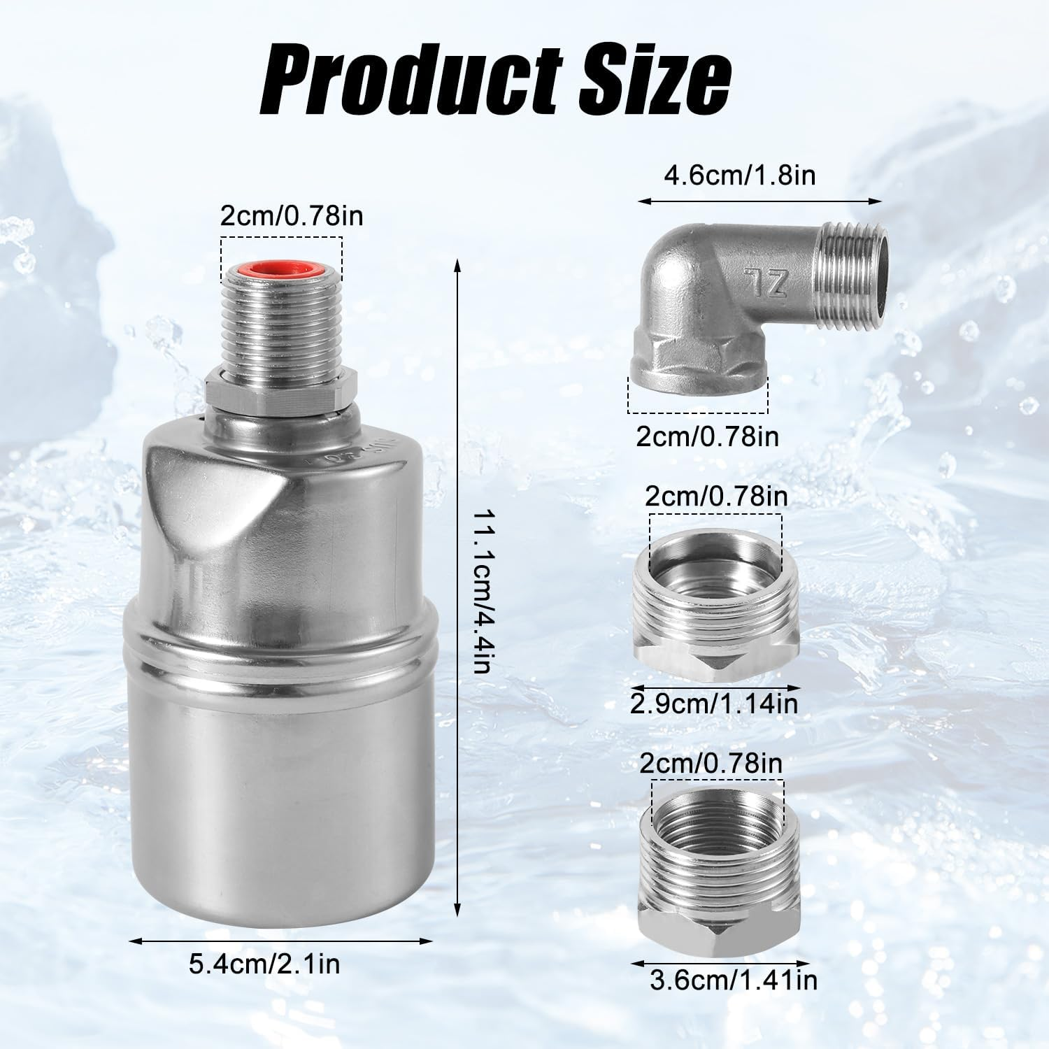 1/2 Inch 3/4 Inch 1 Inch Automatic Float Valve, Stainless Steel Water Level Control Valves Mini Water Shut-Off Controller Floating Ball Valve for Water Tank image number 6