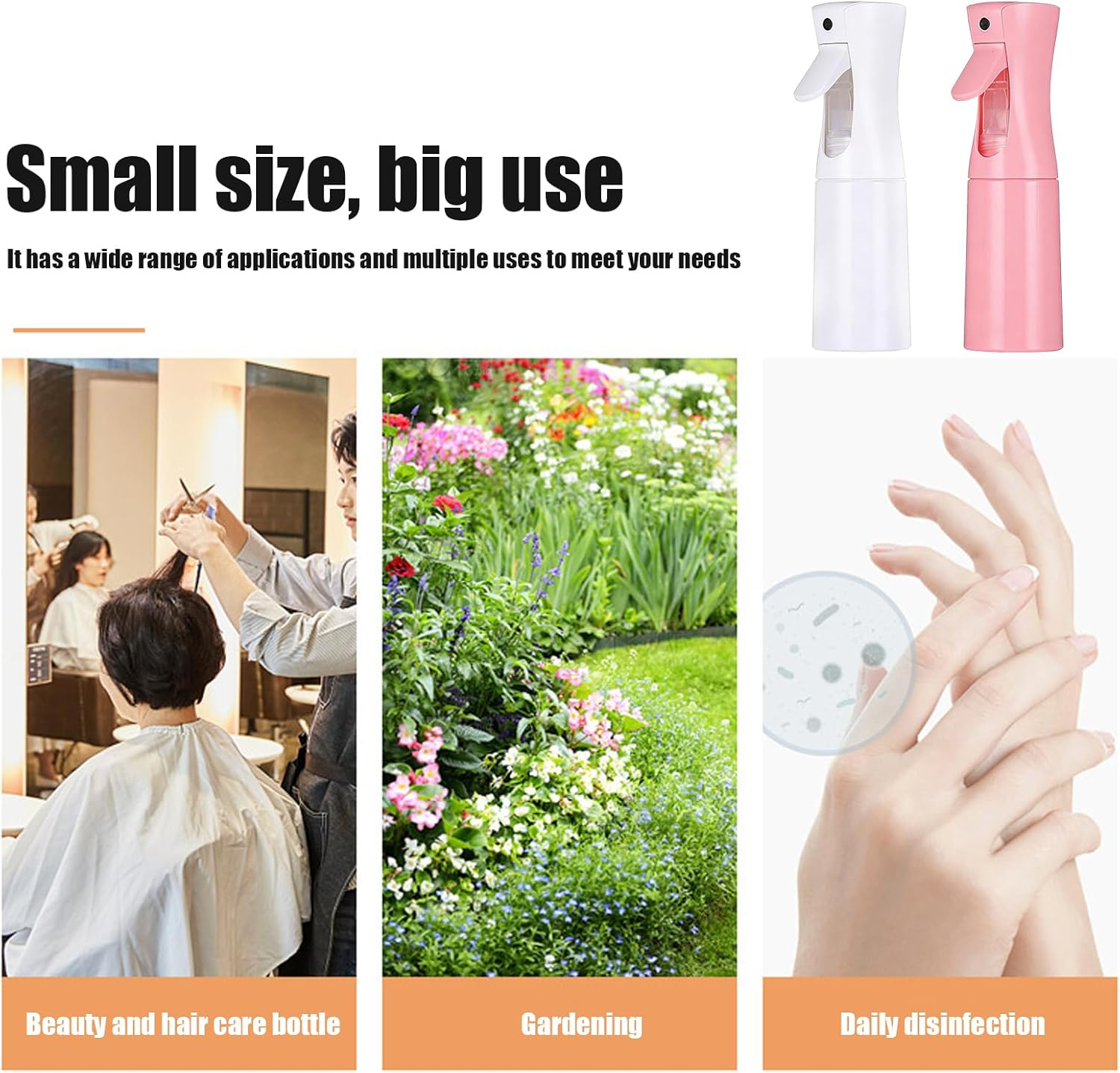 2 Pack Continuous Spray Bottles, 200Ml Ultra Fine Mist Water Sprayer for Hair Styling, Plants, Cleaning & Skin Care, Leak-Proof 360&deg; Spray Bottle, White & Pink image number 1