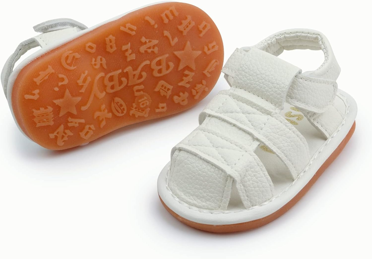 Myppgg Baby Boy Girl Summer Infant Squeaky Sandals Premium Rubber Sole Closed-Toe Non-Slip Shoes Toddler First Walkers White Size: 4 Toddler image number 2