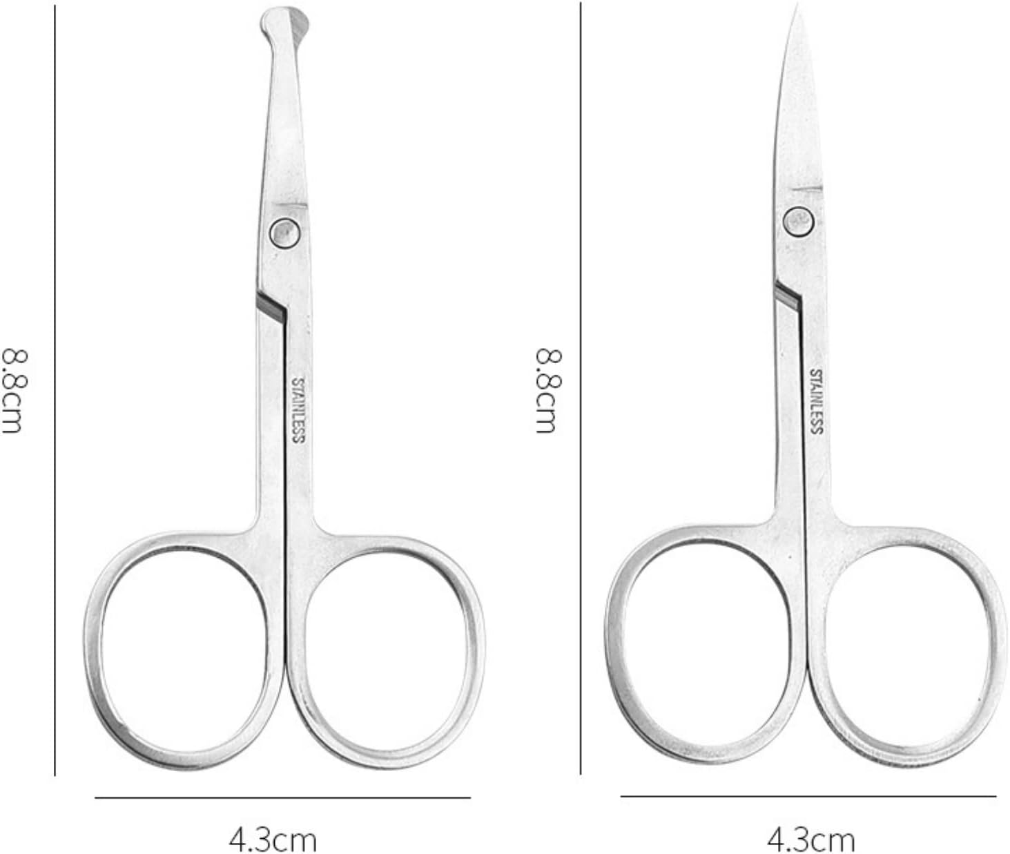 TAVVKE 2 Pack Facial Grooming & Nose Hair Scissors - 1 Curved Blade Tip & 1 Safety Blunt Rounded Tip - Perfect Facial Set for Trimming Moustache, Beard, Nose, Ears, Eyebrow (Silver) image number 5