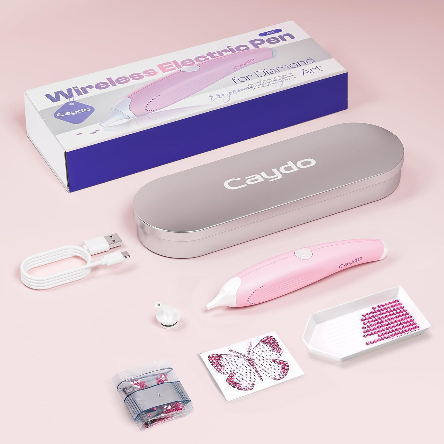 Caydo Cordless Electric Diamond Painting Pen, E-Painter for Diamond Painting - Diamond Art Pen with Vacuum Technology, Ergonomic Design & Storage Tray &ndash; No Wax, Patented (Pink) image number 1