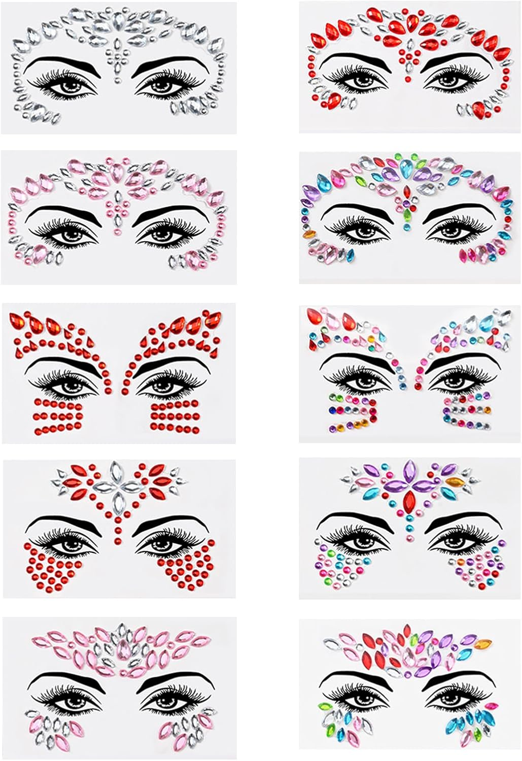 Xlihdzum 10 PCS Mermaid Face Gems Glitter,Rhinestone Rave Festival Face Stickers Jewels, Crystals Face Stickers for Eyes Face Body - Ideal for Creating a Stylish Bindi image number 2