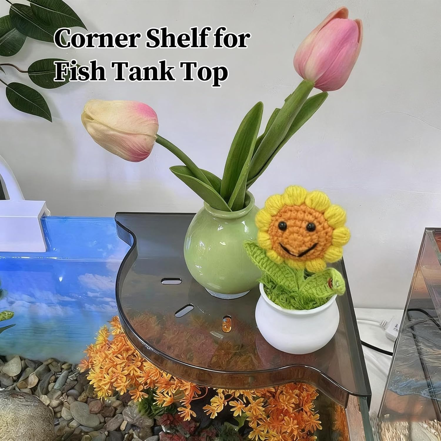 Bvizyelck Aquarium Corner Plant Holder - Modern Multi-Functional,Fish Tank Top Corner Shelf,For Balcony Meeting Room Living Room Bedroom Pet Lovers Urban Dwellers image number 5