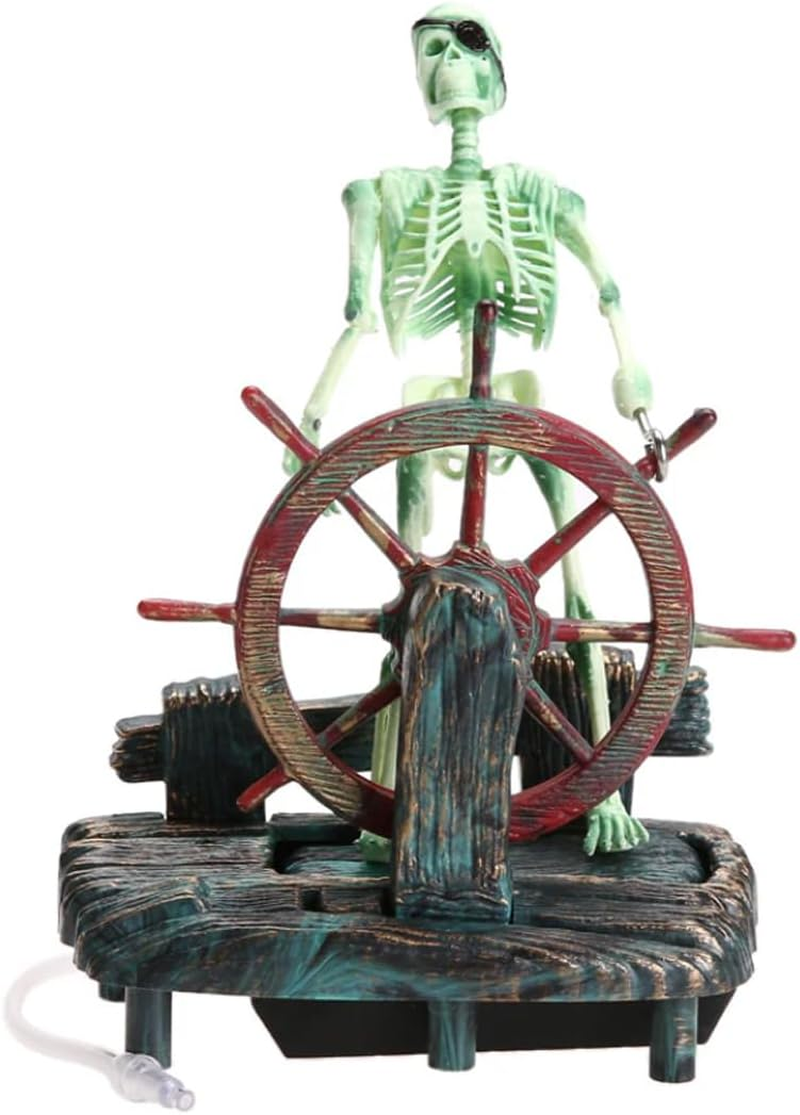 Skeleton Pirate Captain Aquarium Decoration, Skeleton Seaman Landscape Fish Tank Decor, Undersea Air-Driven Aquatic Ornament for Home Fishing Tank image number 6