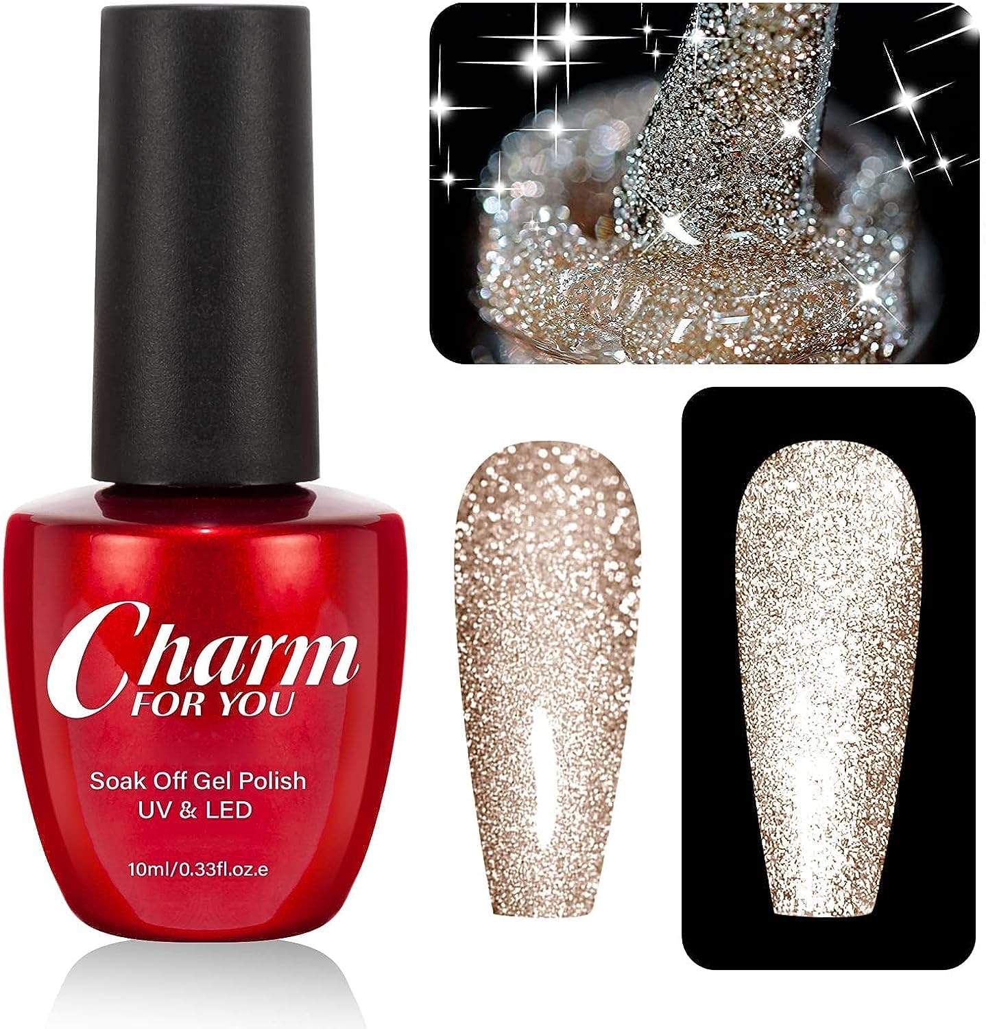 VERONNI Glitter Nail Gel Polish Clear Crushed Glass Reflective Shine Nail Polish Diamond Sparkle Soak off UV LED Bright Glitter Gel Nail Polish Bungee Party Broken Clear Sparkling Gel Nail Art Manicure 10Ml-Silver Glitter (#S-005 Champagne Gold)