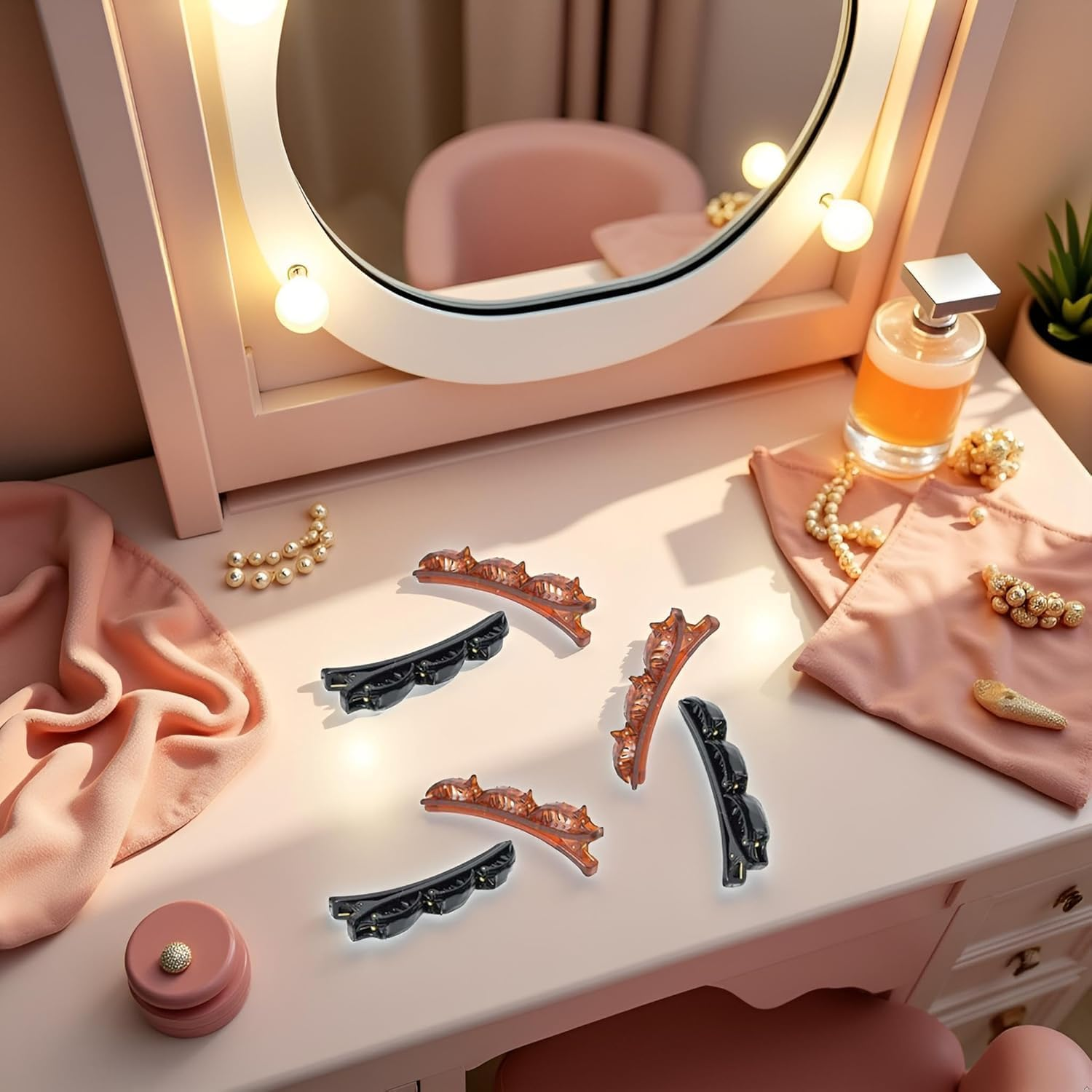 6 Pieces Black and Brown Double Layer Bands French Braiding Hair Fashion Double Layer Ribbon Twist Braid Clip Front Hairpin Headband Beauty Tool Hairpin Headband image number 3