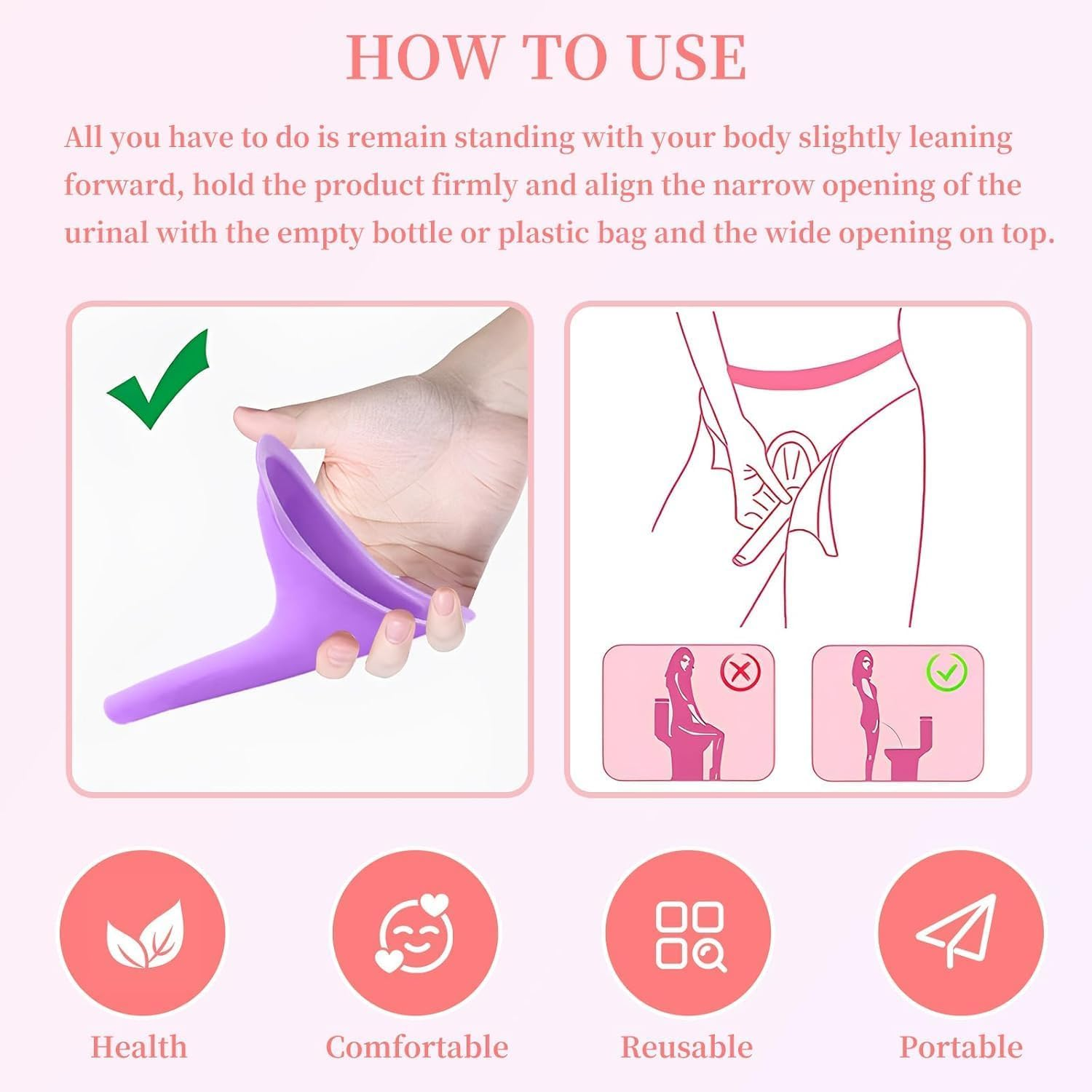 Portable Female Urination Device, 2 Pack Reusable Silicone Standing Urinal with Waterproof Storage Bag for Travel, Camping, Outdoor Activities image number 1