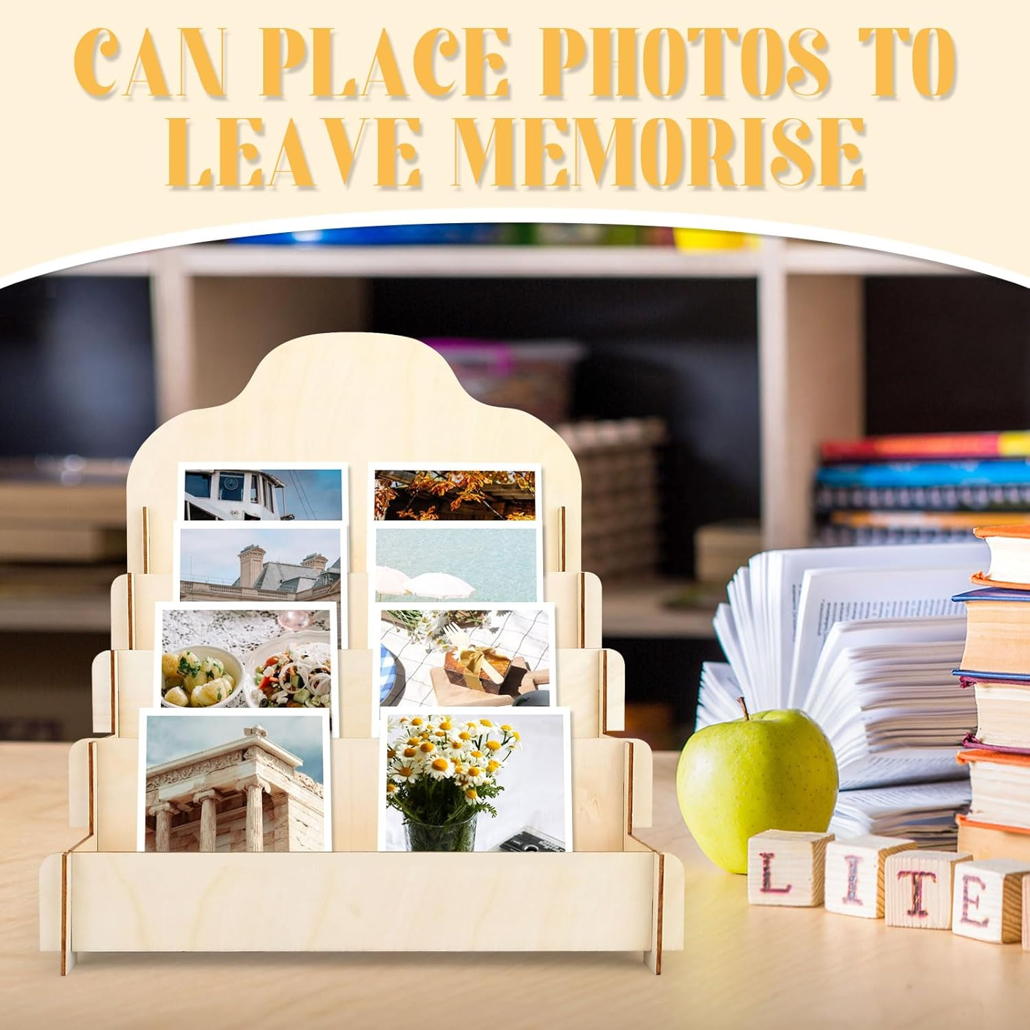 Greeting Card Display Stand 4-Tiered, Postcard Display Stand, Stickers Display Stand for Vendors, Wooden Card Display Rack for Collector, Pictures, Brochure image number 1