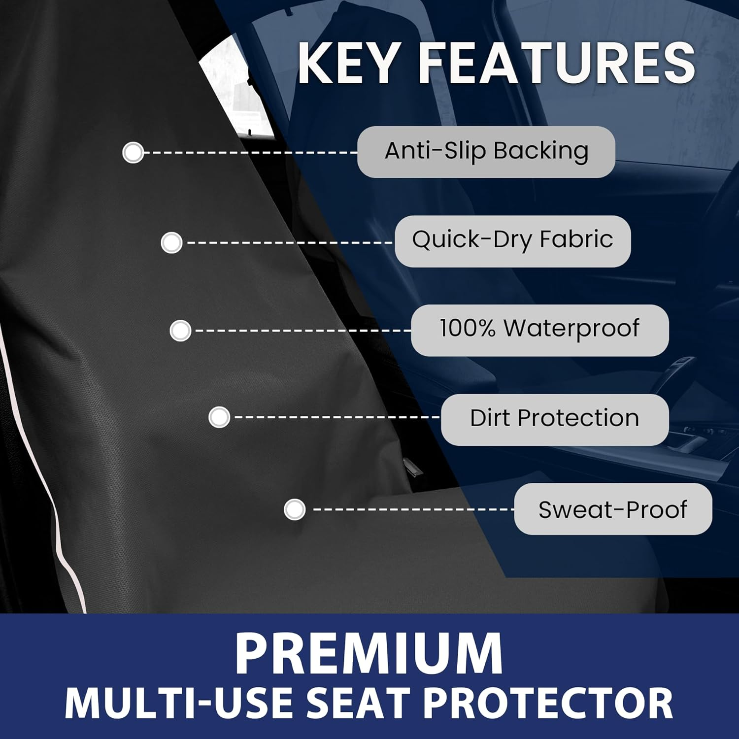 Dri Seats Waterproof Seat Cover - Protect Your Seats Free after the Gym, Runs, Swimming, Biking, Yoga, Surfing & Beach Trips - Black image number 4