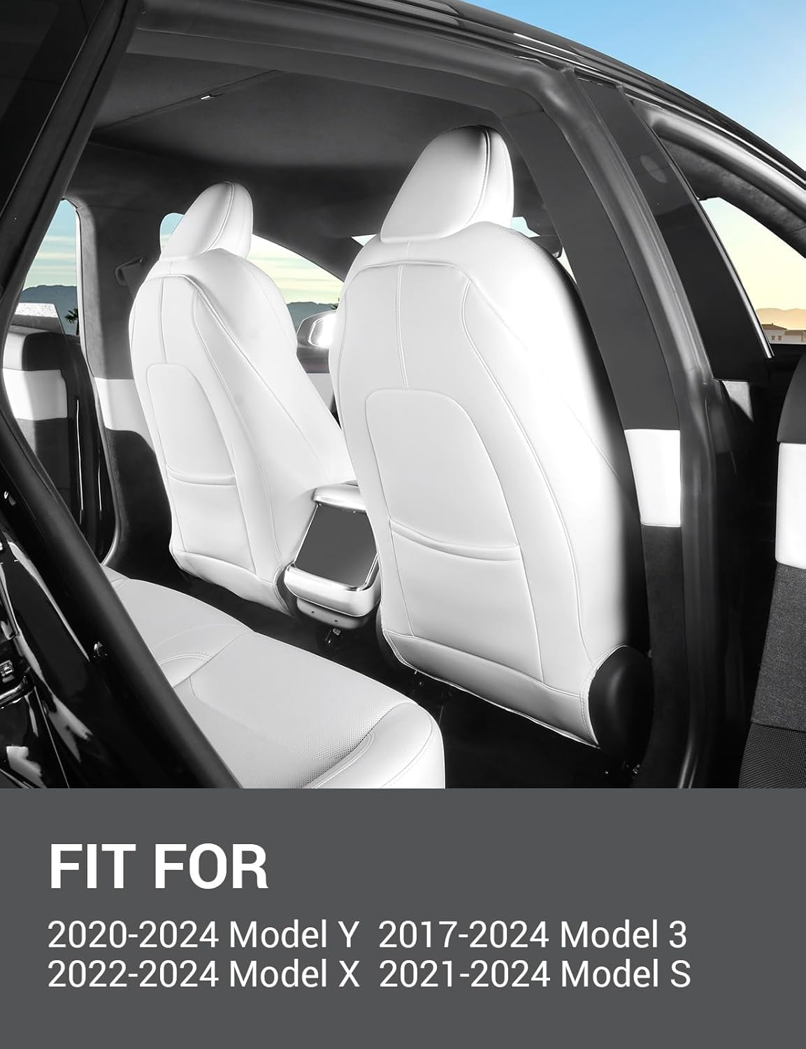 VINBY for Model 3 Y Leather Seat Back Protector Mats(Set of 2),Kick Protector Backseat Mats for Kids,Protect from Mud, Stains, Scratchessuitable for Model Y 3 Assesories (White) image number 1