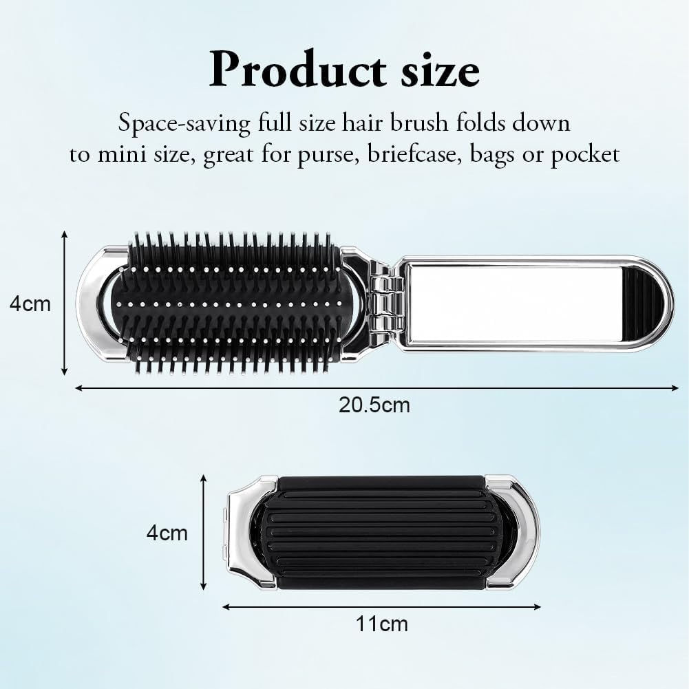 2 Pcs Folding Hair Brush with Mirror - Mini Travel Portable Pocket Size Comb with Soft Nylon Bristles, Collapsible Anti-Static Compact Styling Tool for Gym, Swimming image number 4