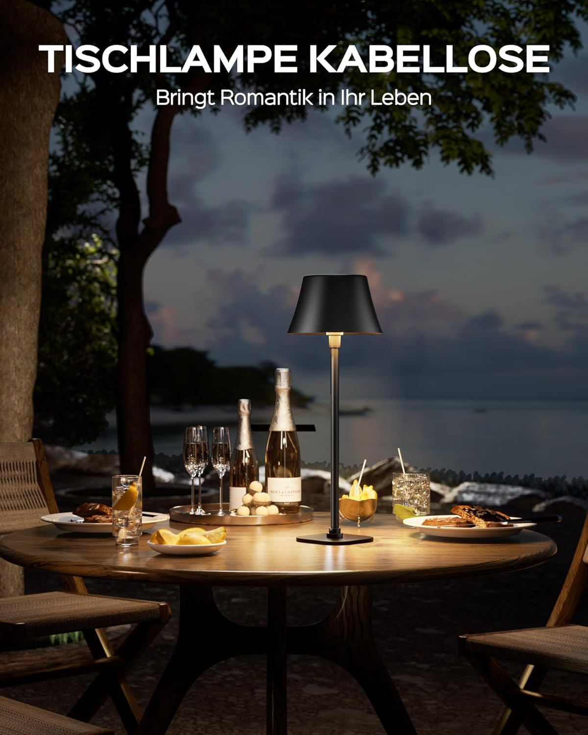 JACKYLED Wireless Table Lamp, 7 Heights, Adjustable, 3 Colour Temperatures, Dimmable, Rechargeable with 5000 Mah Battery, Portable LED Waterproof Table Lamp for Dining Room, Bedroom image number 2