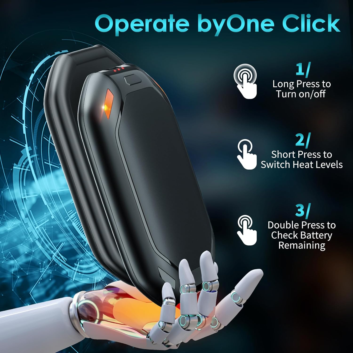 Hand Warmers Rechargeable, 2 Pack Reusable Handwarmers 6000Mah Hot Hands 10Hrs Long Lasting, 3 Heat Levels Electric Hand Warmer, Portable Pocket Heater Outdoor Activities, Winter Gift Women Men Kids image number 2