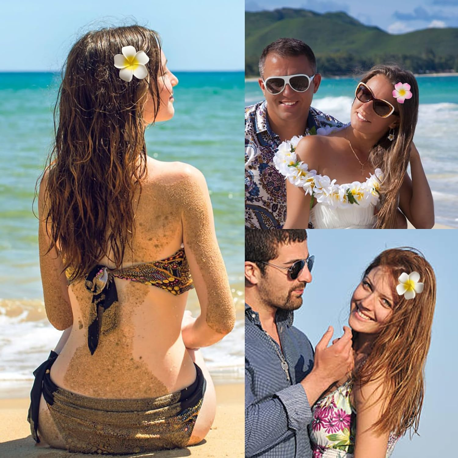 2 Pcs White and Pink Hawaiian Frangipani Plumeria Clips and Barrettes Foam Head Flower Party Beach Hair Clip Hair Clips Hair Accessories 7Cm image number 4