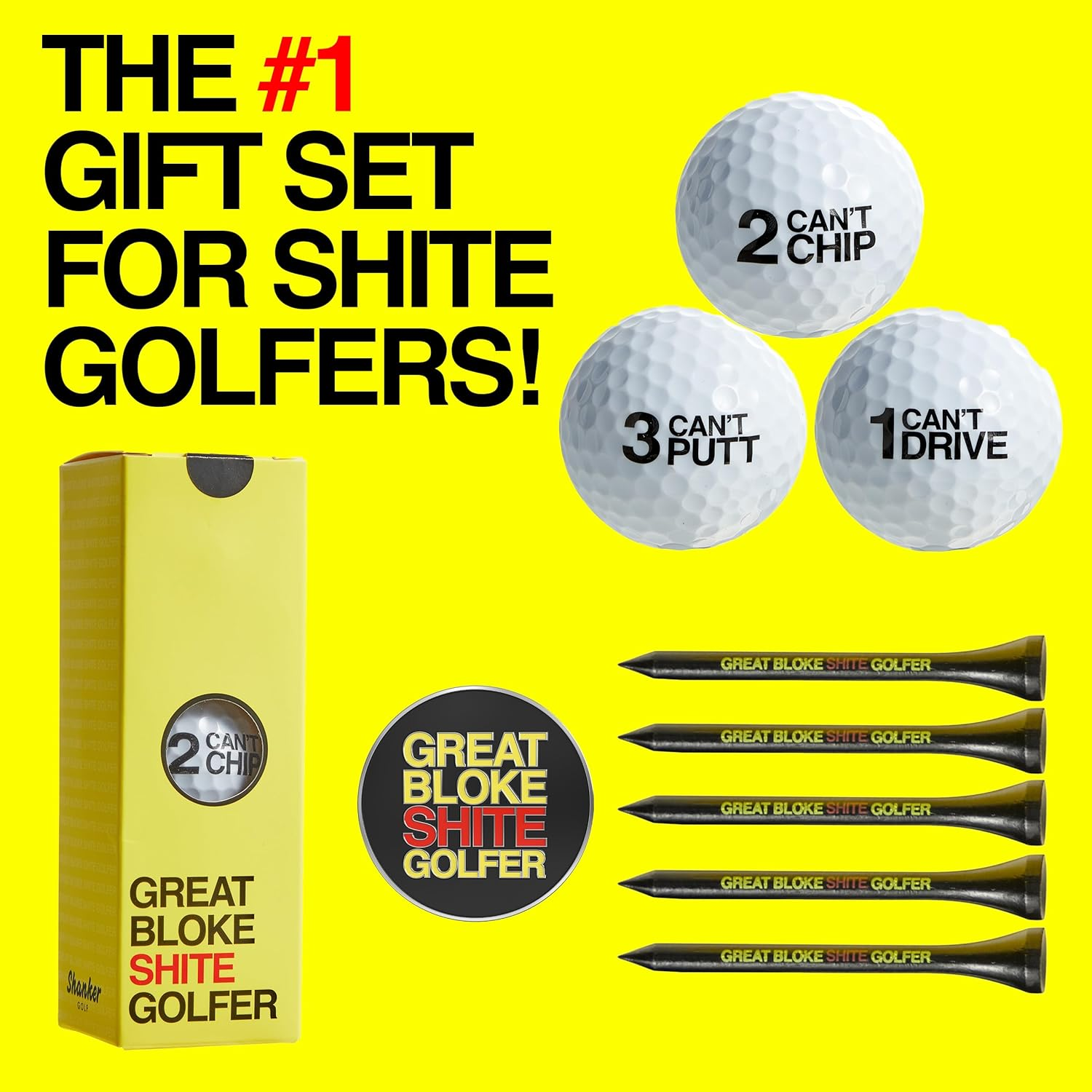 Shanker Golf Balls Gift Set - Shite Golfer Starter Pack - Sleeve of 3 Balls, Ball Marker & Wooden Tees Set - Perfect Funny Gift for Golfers - Funny Rude Horrible Golf Balls Set - Novelty Golf Gift image number 4