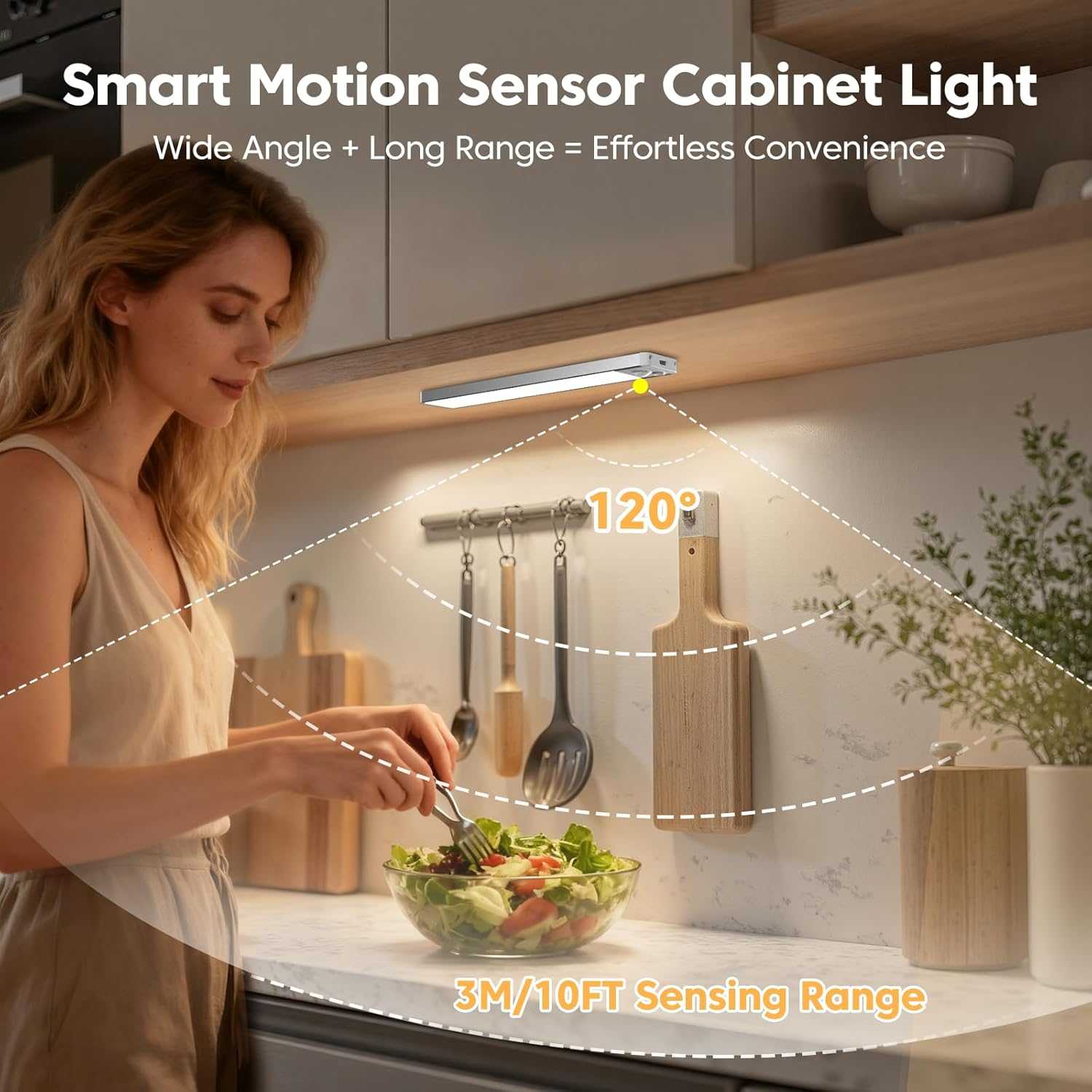 Cabinet Lighting LED Motion Sensor 20 Cm 3 Colours 2700-6000 K & Dimmable Under-Unit Light Kitchen Light Strip Rechargeable & Magnetic Wireless Light for Wardrobe, Shelf (Pack of 3) image number 6