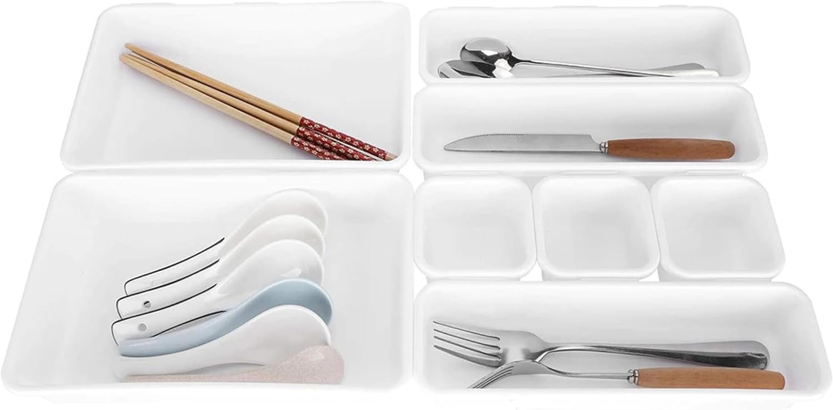 PARENCE XXL Modular Cutlery Organiser - Set of 8 Drawer Storage Compartments - Adjustable Plastic Dividers - Ideal for Kitchen, Utensils - Adjustable, Stackable image number 2