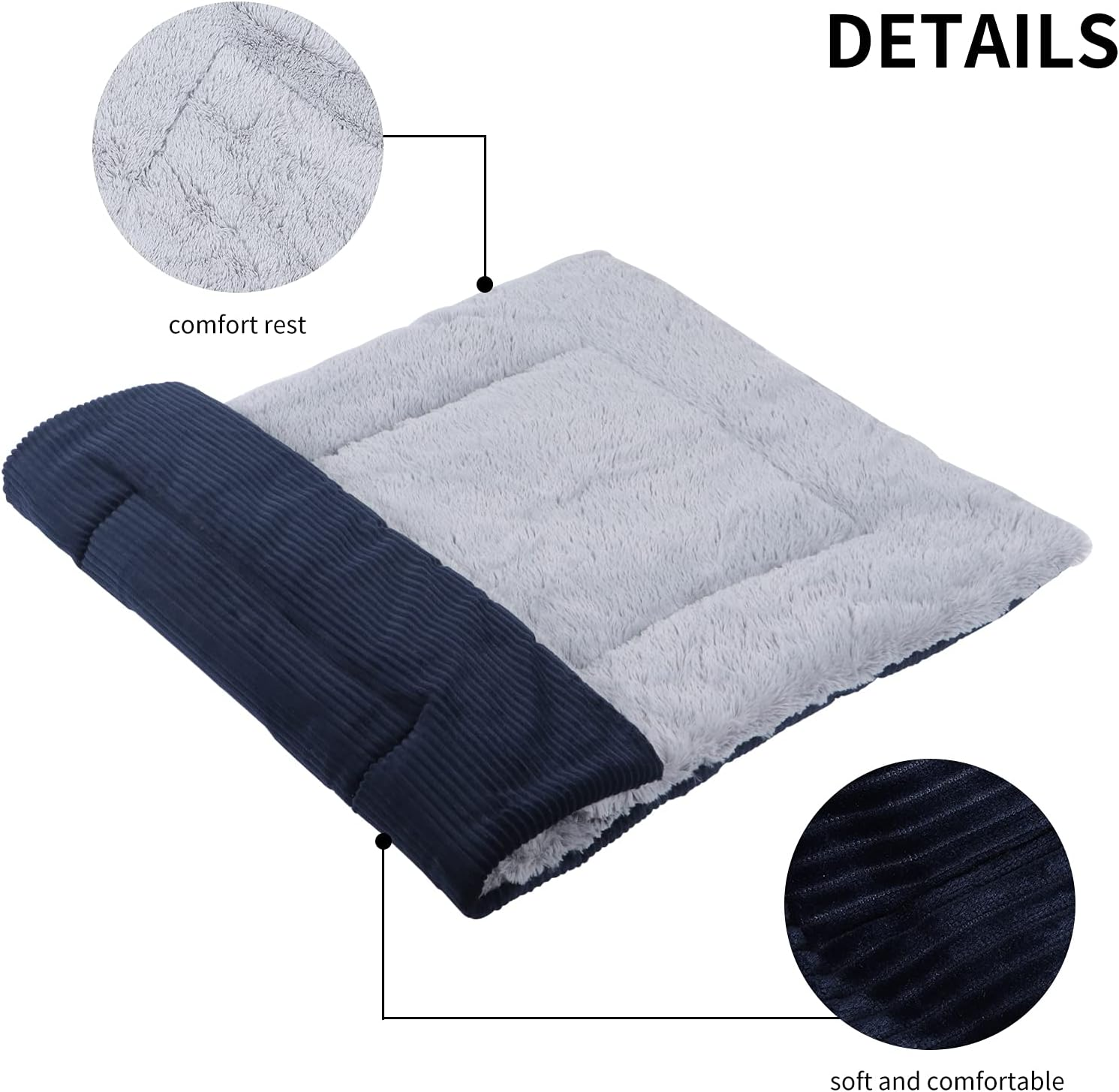 Vejaoo Dog Bed Mat Washable Cat Cushion Soft Premium Plush Dogs Mattress Sofa Dual Purpose Clearance for Small/Medium/Large Dog XZ014 (S(60 * 45CM), Wick Dark Blue) image number 4
