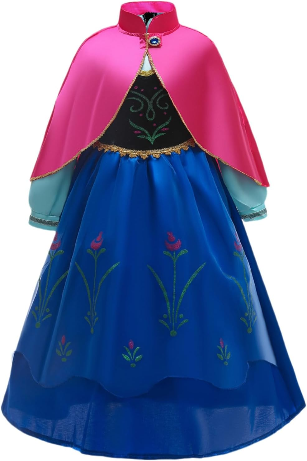 Princess Dress up Girls Halloween Cosplay Costume Anna Dress Long Sleeve with Cape