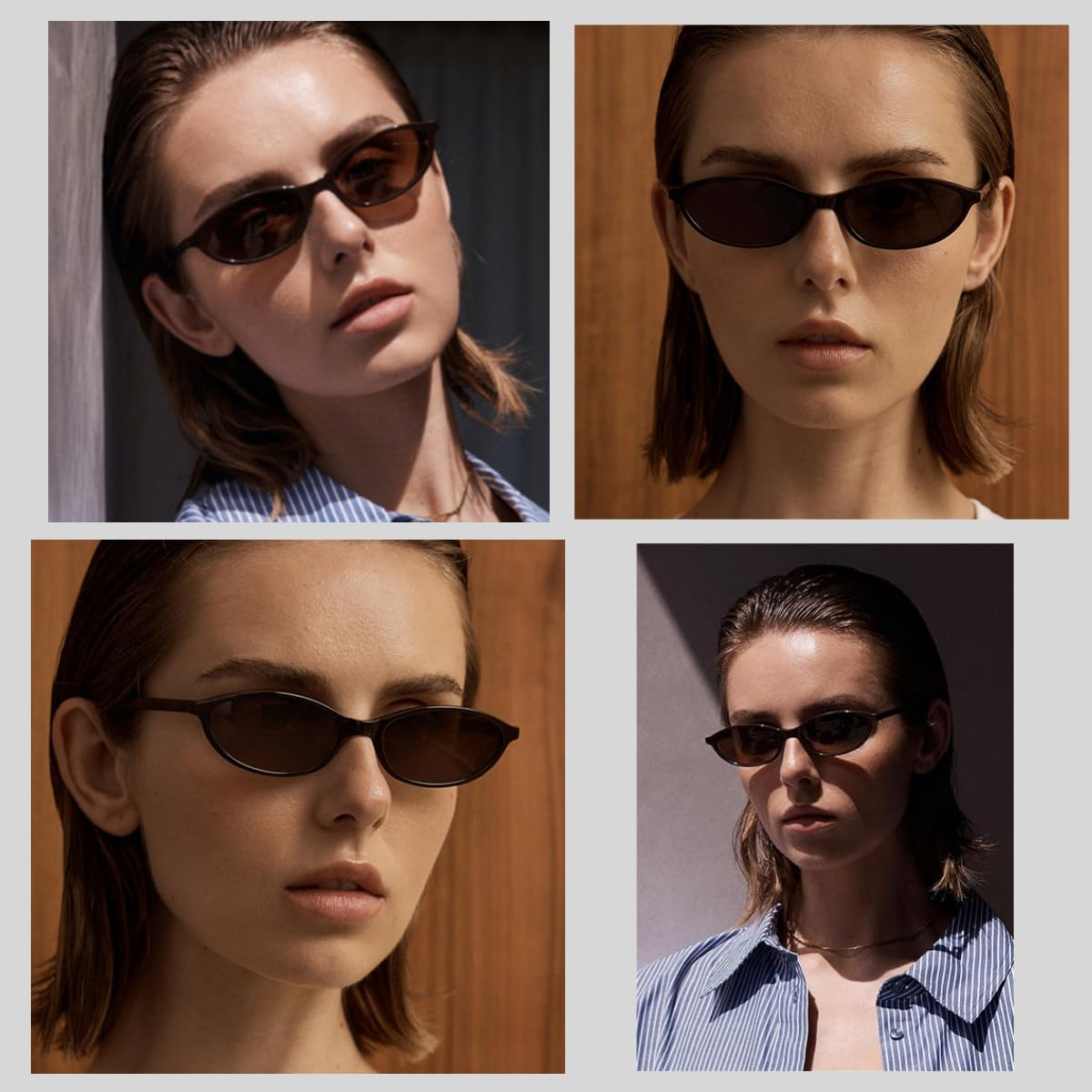 BAWUYI Retro Oval Sunglasses for Women Men Chic Small Narrow 90S Glasses Cat Eye Y2K Shades Trendy Sunnies - Black Frame - Grey Lens image number 6