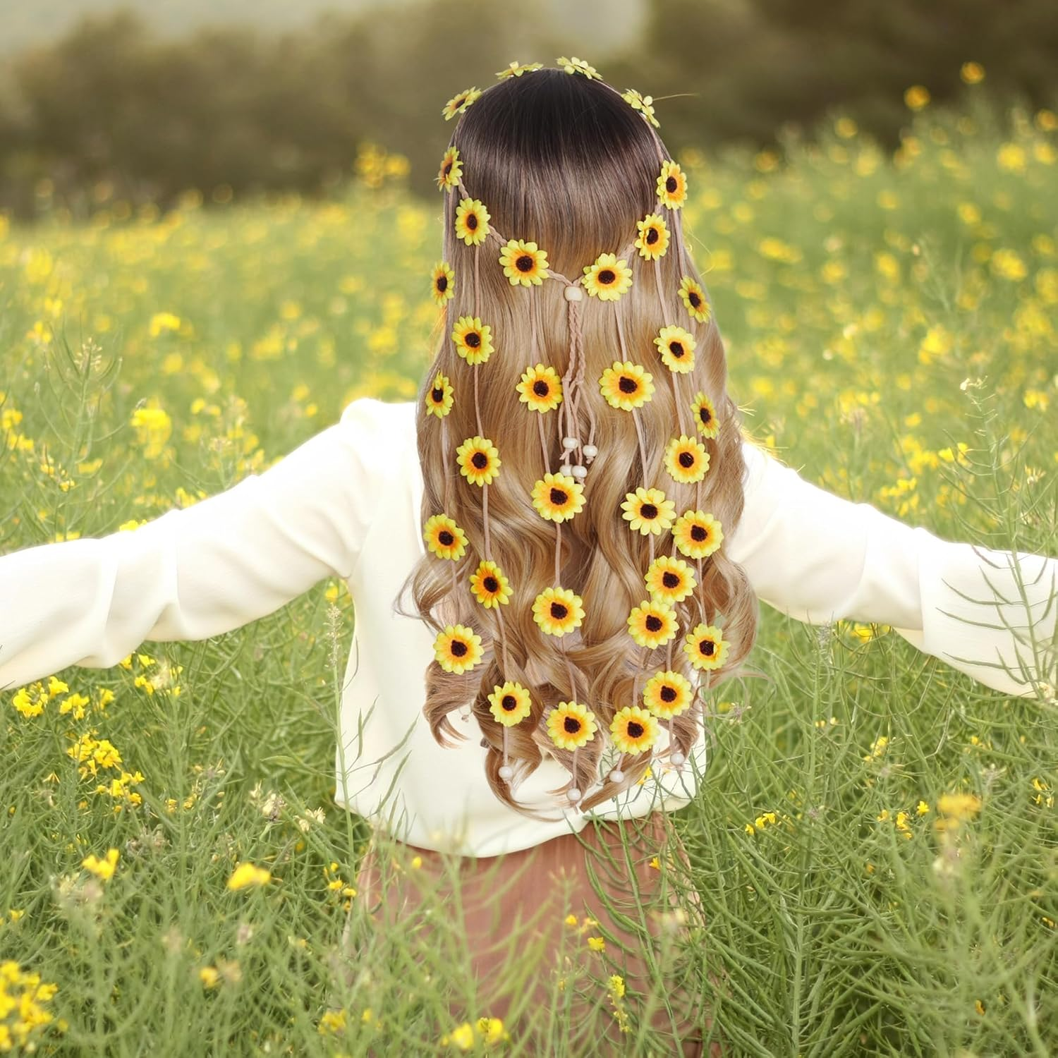 TAXTYHRE Sunflower Hair Accessories, Sunflower Headband, Fashionable Goose Flower Hair Accessories, Adjustable Flowers Headband for Women Girls Beach Wedding Carnival Party, Yellow image number 1