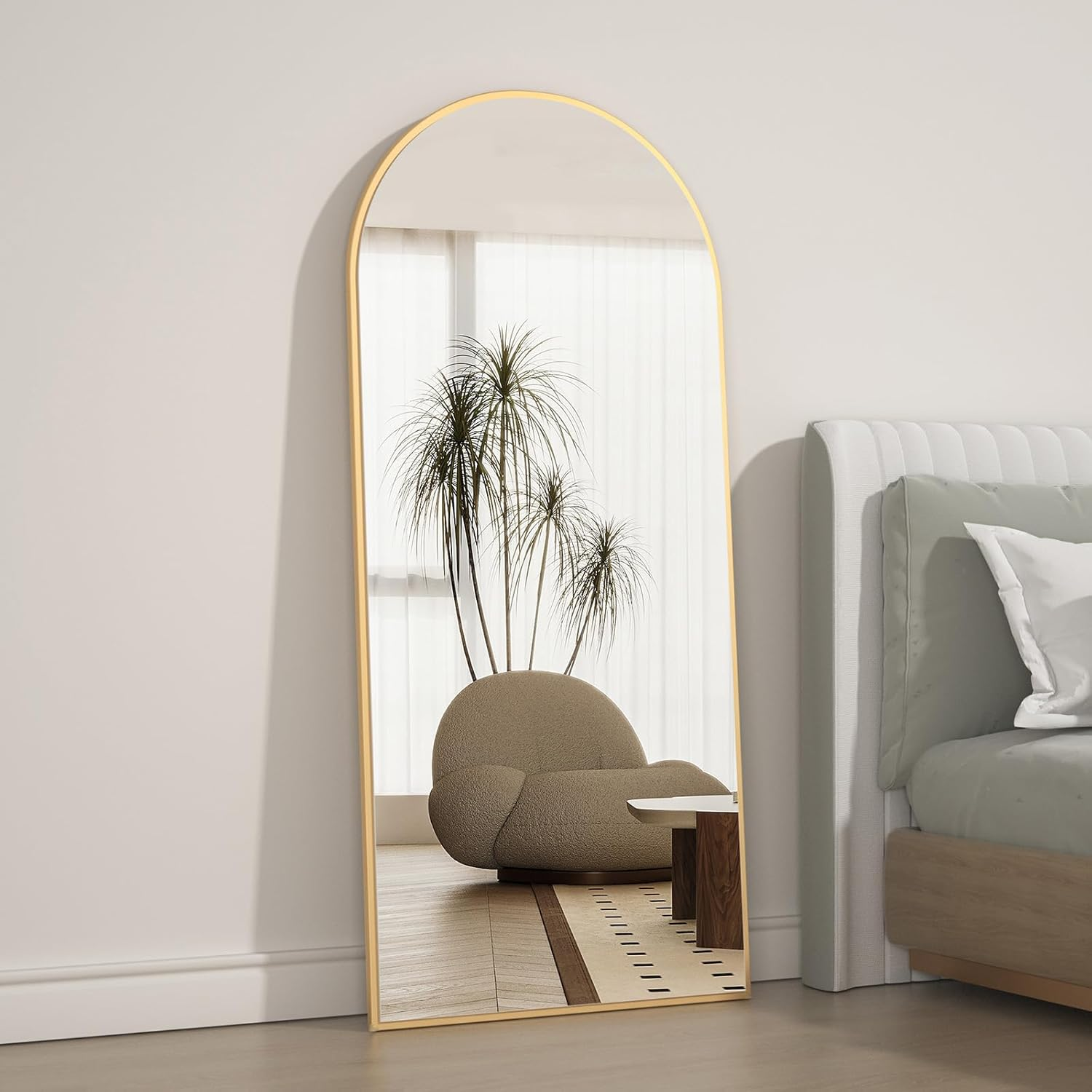 CASSILANDO Arched Full Length Mirror 165 &times; 60Cm, Floor Big Standing Mirror, against Wall for Bedroom,Dressing and Wall-Mounted Thin Frame Mirror, Gold image number 6