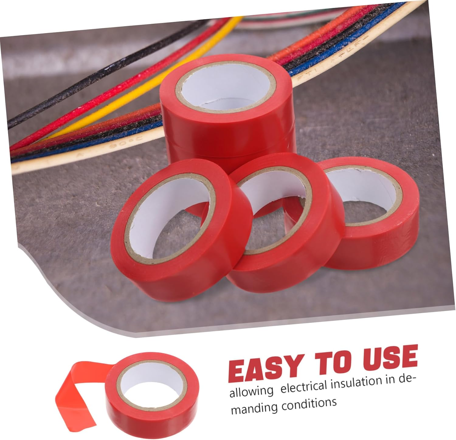 GARVALON 6Rolls Electrical Insulation Tape Flat Adhesive Wide Heat Resistant for Cable Management Home Automotive Electrician Wire Harness image number 6