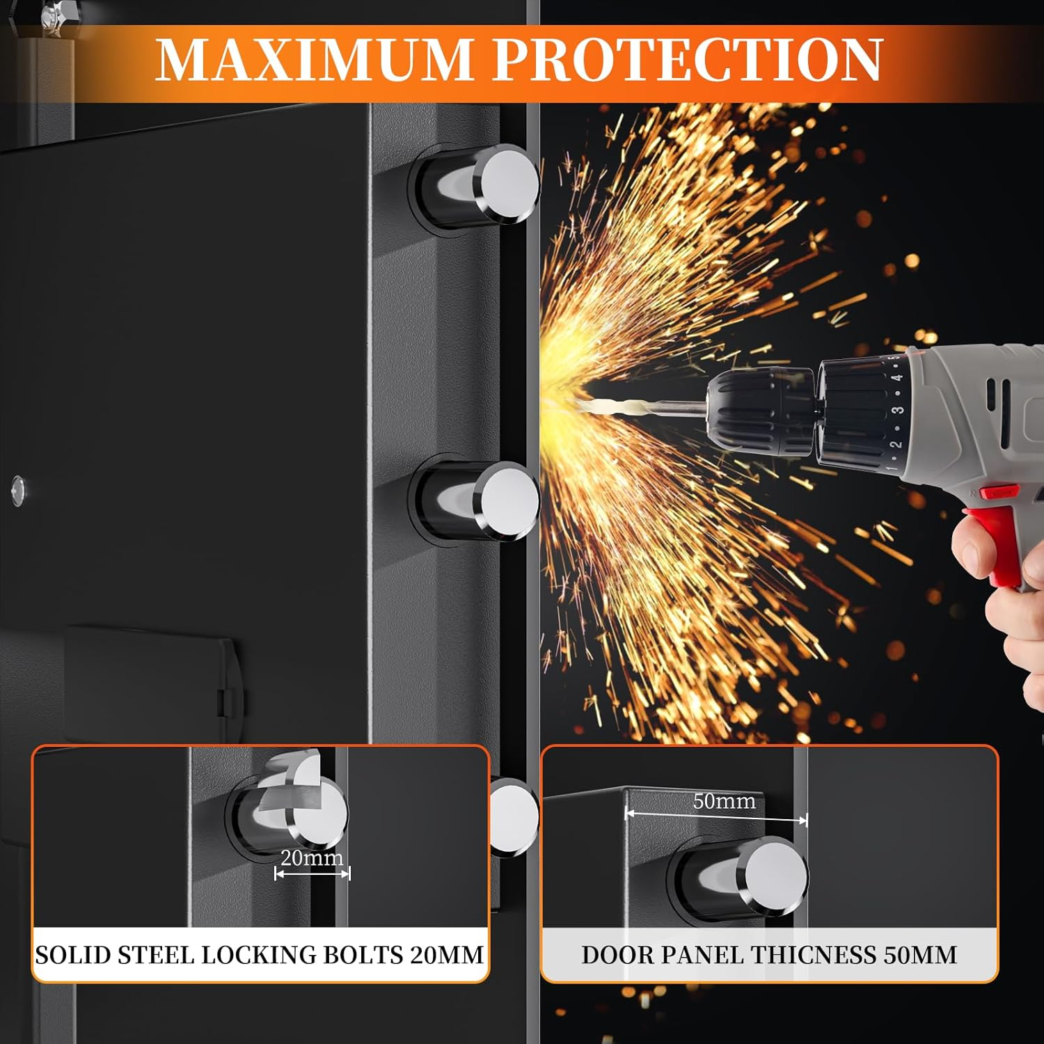 WASJOYE Cabinet Security Safe Box, Fireproof Digital Safe with Electronic Keypad & Emergency Key, Home & Office Lock Safe for Cash, Documents, Jewellery & Passport Storage, 13.78 &times; 9.84 &times; 9.84 In image number 5