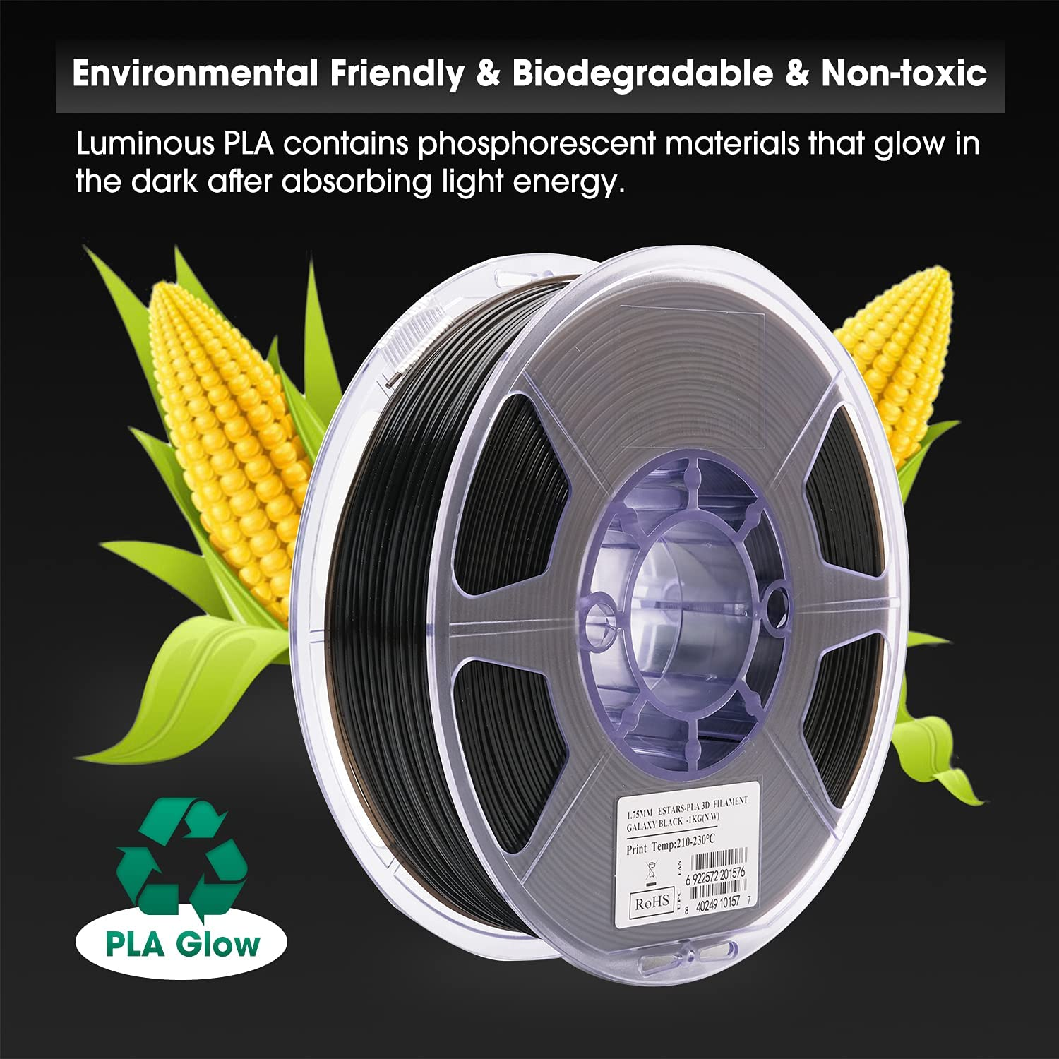 Esun PLA Luminous-Rainbow Estars-Pla Filament 1.75Mm Glow in the Dark Pla 1KG Spool Luminous 3D Printing Filament 1Kg for 3D Printer image number 2