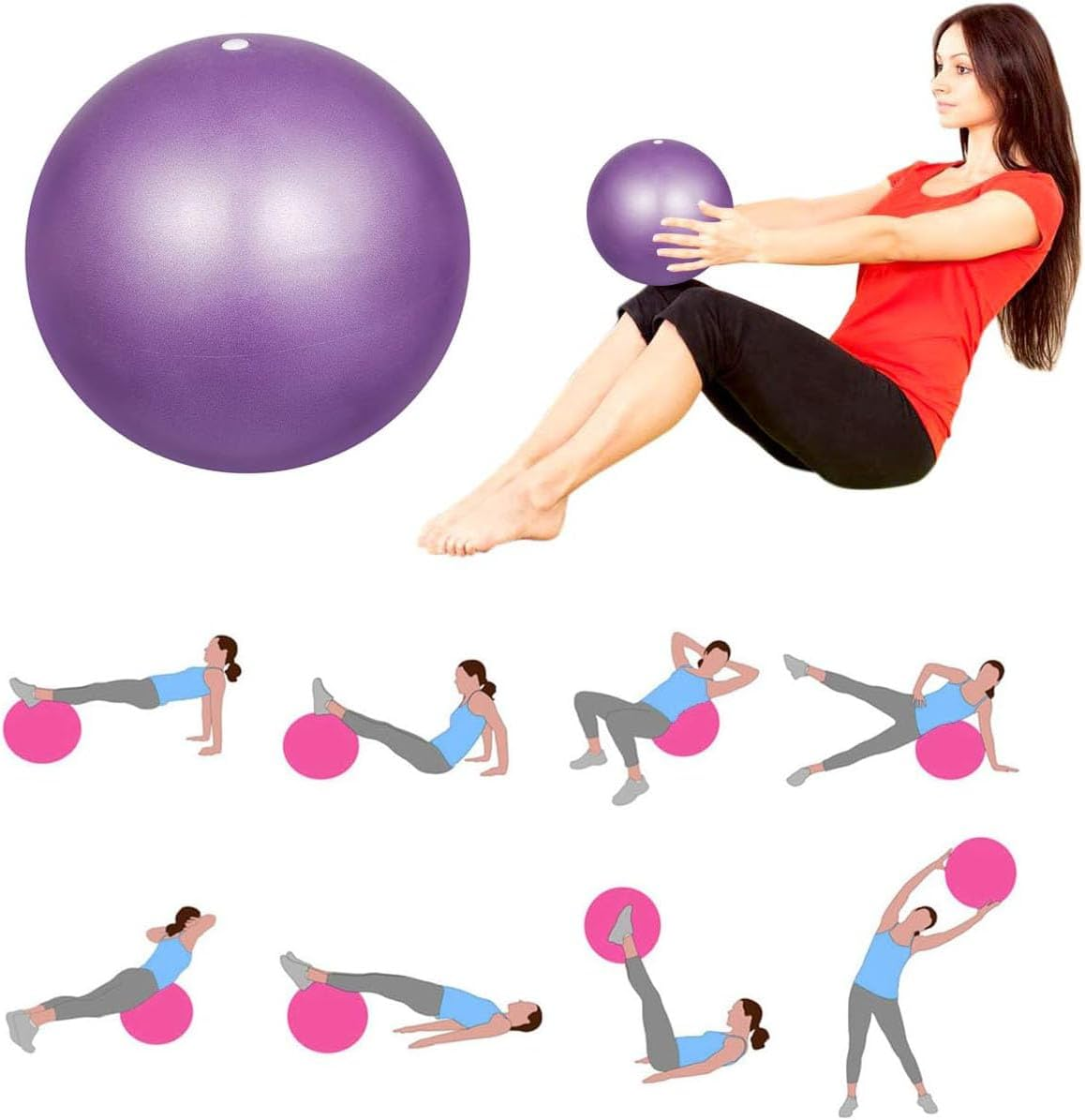 2 Pack Small Pilates Balls,25Cm Mini Yoga Ball,Exercise Ball,Stability Exercise Training Gym anti Burst and Slip Resistant Balls,For Abdominal Workouts, Core Strengthening(Blue, Purple)