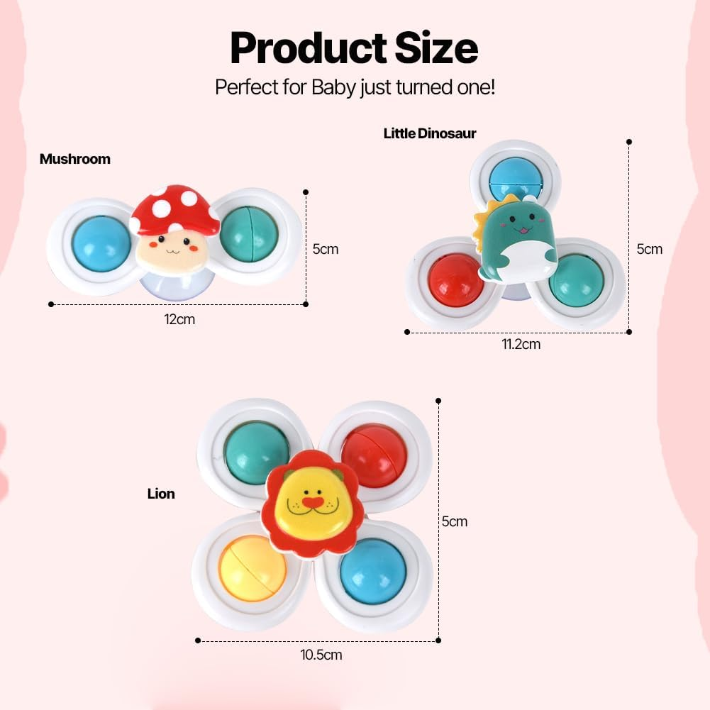OLIGEI 3PCS Suction Cup Spinner Toys for 1 2 Year Old Boys Spinning Toys Baby Toys 12-18 Months Sensory Toys for Toddlers 1-3 Easter Basket Stuffers Gifts for 1 Year Old Girls