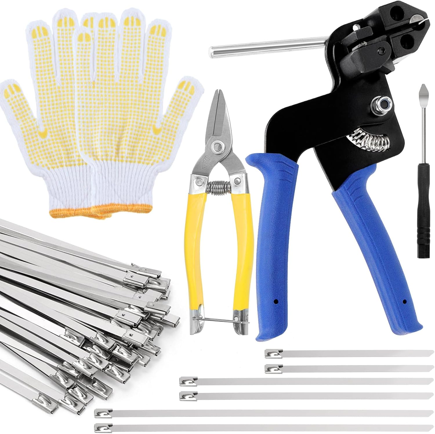 Keadic Stainless Steel Cable Tie Gun Kit with 150PCS Ties,Metal Tie Wrap Gun Kit,Fastening & Cutting Tool,Wire Cutter,Safety Gloves for Chain Link Fence, Dog Fence, Chicken Wire & Outdoor Fencing image number 1