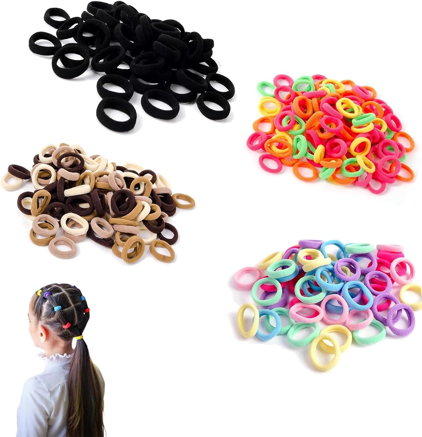400PCS Baby Toddler Hair Ties, Soft Elastic Bands for Girls, Multicolor Hair Accessories, Small Seamless Ponytail Holders for Kids image number 2