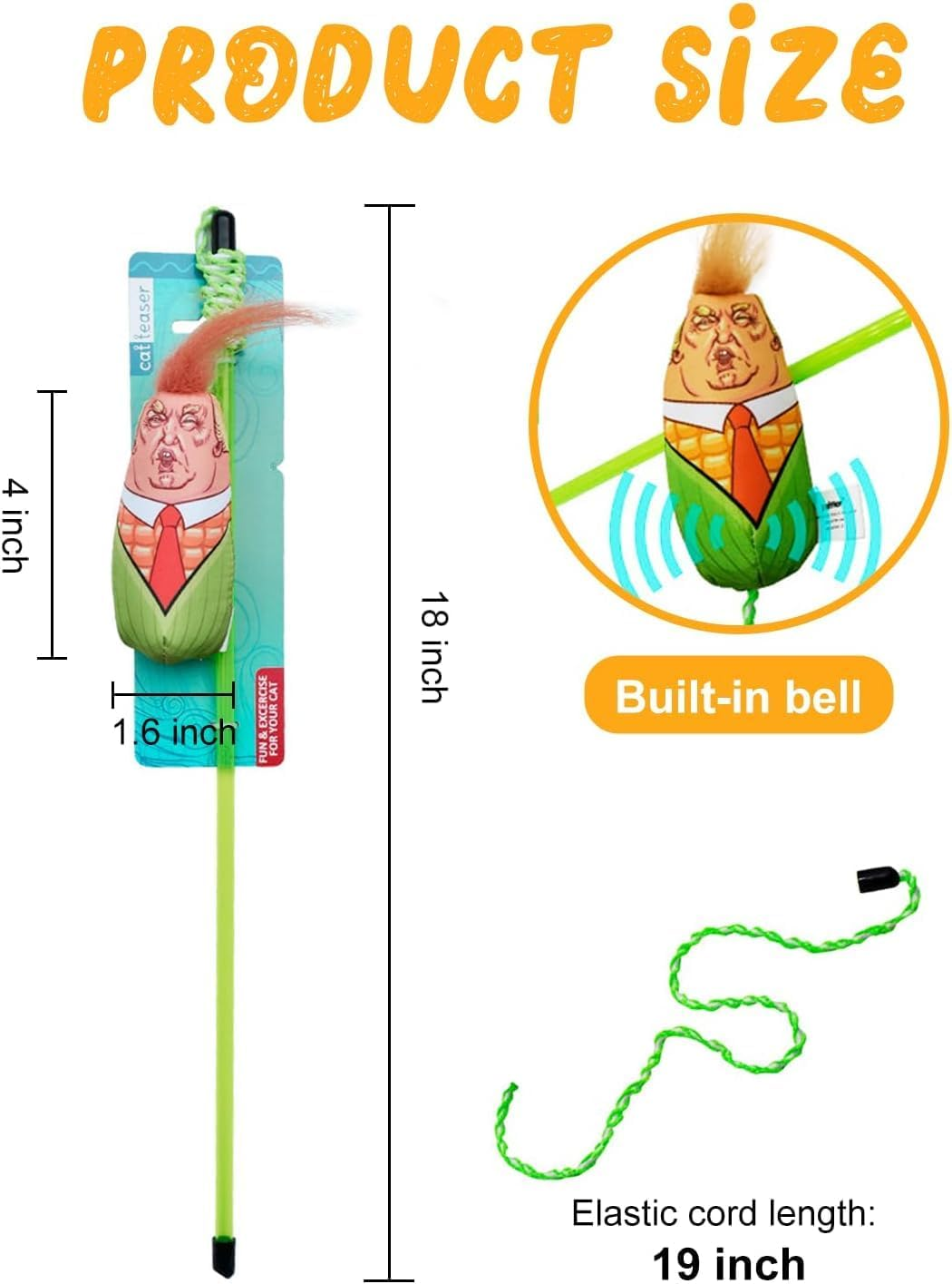 Interactive Cat Toys Donald Trump, Trump Doll Feather Cat Wand Toy, Catnip Toys, Cat Teaser Wand String, Cat Fishing Pole Toy,Kitten Play Exercise Toys,Halloween (Trump 01) - Trump02 image number 4