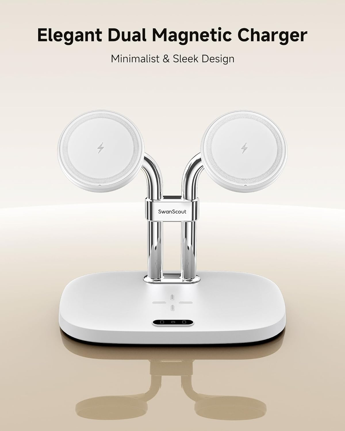 Swanscout Wireless Charger for Iphone 17/Air, Swanscout 706M, Dual Magnetic Charger for Iphone 16/15/14/13/12 Series, Charging Station for Airpods Pro 3/2, Airpods 4/3Rd (White) image number 6